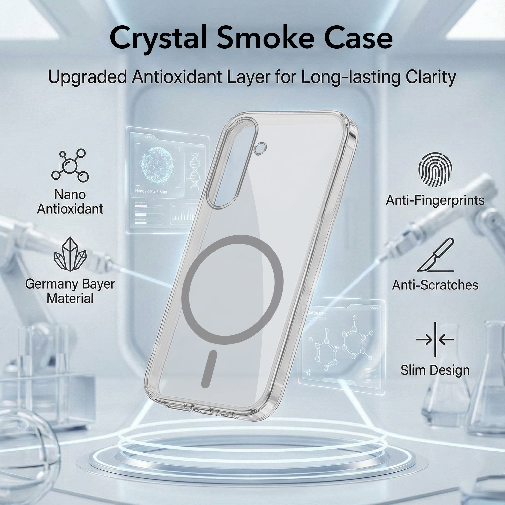For Samsung Galaxy S24 Back Cover Case Lifetime Anti-Yellow MagSafe Compatible Clear (Sleek Hard Crystal | Shockproof and Camera Protection)