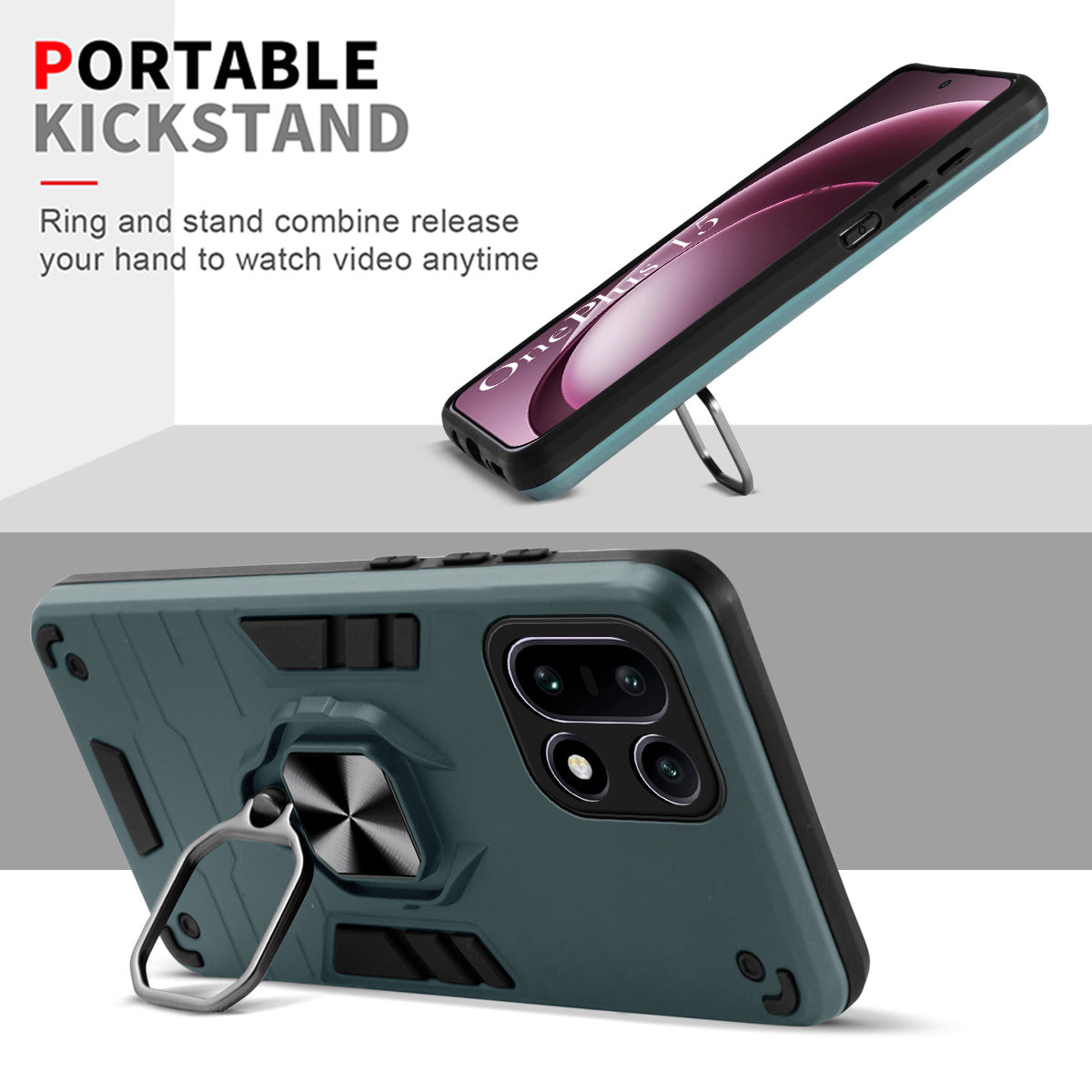 For OnePlus 15 5G Back Cover Case Hybrid Armor (Shockproof Dual Layer Polycarbonate |Ring Holder Kickstand)
