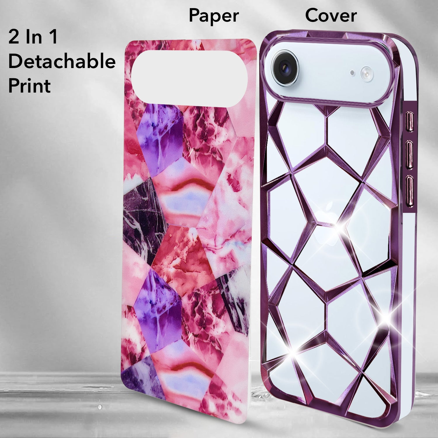 For Apple iPhone 17 Air Back Cover Case Compatible 3D Silicone (Dual Design Glitter Sparkle and Detachable Diamond Print Case | Soft and Flexible)