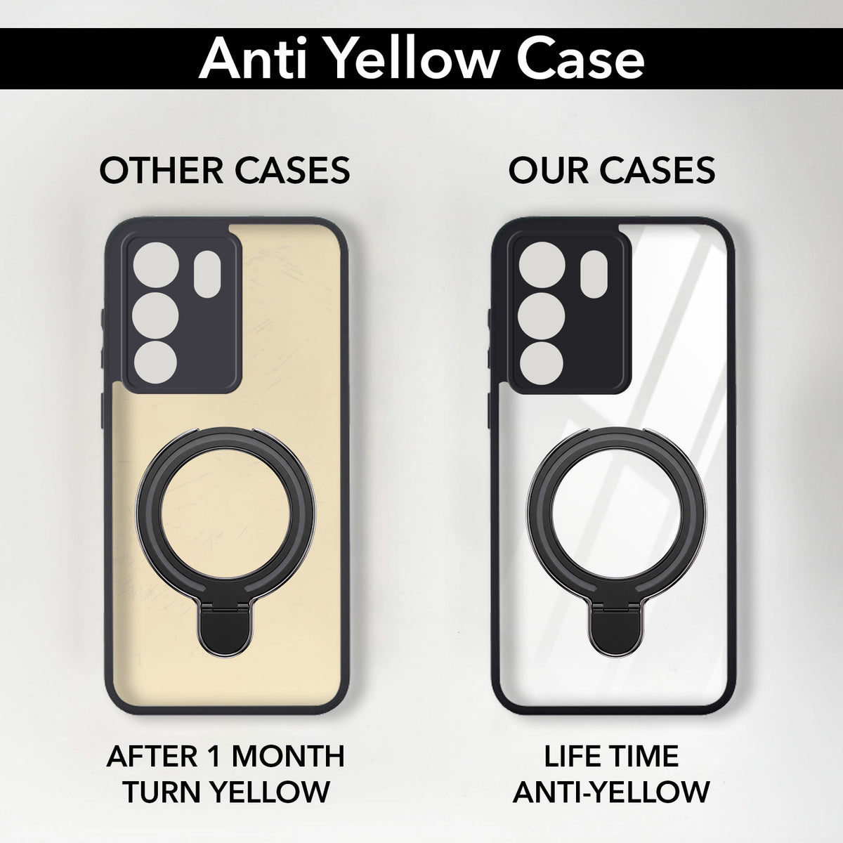 For Vivo Y200 Back Cover Case (Kick Stand Ring Holder | Life time Anti Yellow | Camera Protection)