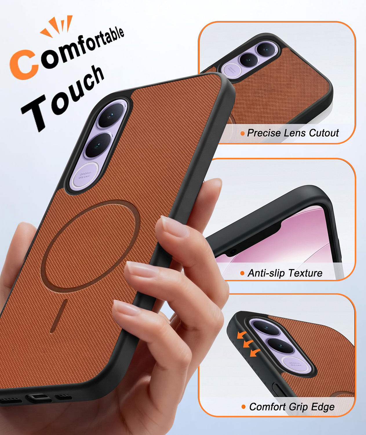 For Vivo V70 FE 5G Back Cover Case PU Leather (Texture Grip Design | Professional Minimalist | Camera Protection | Soft and Flexible)