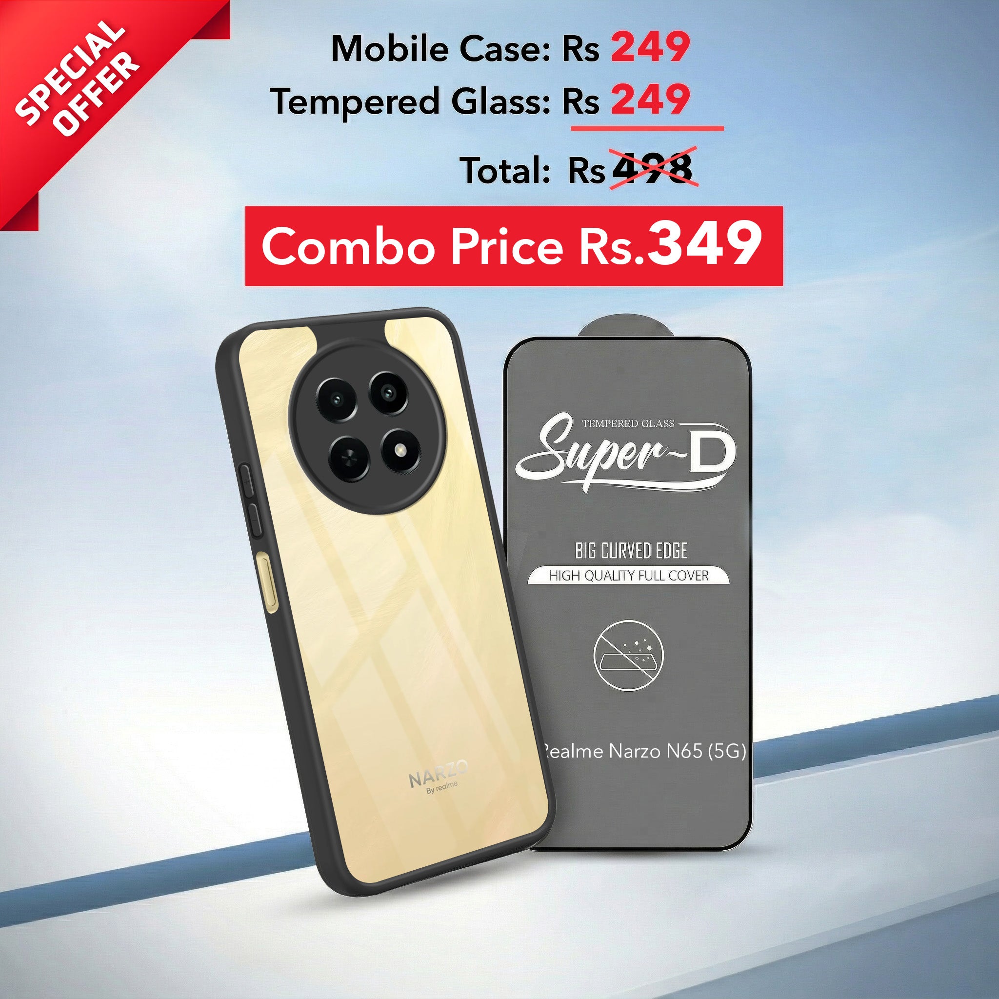 For Realme Narzo N65 5G Combo with Back Cover and 9H Tempered Glass (Lifetime Anti-Yellow | Crystal Clear Shockproof | Oleophobic Coating Screen Glass)