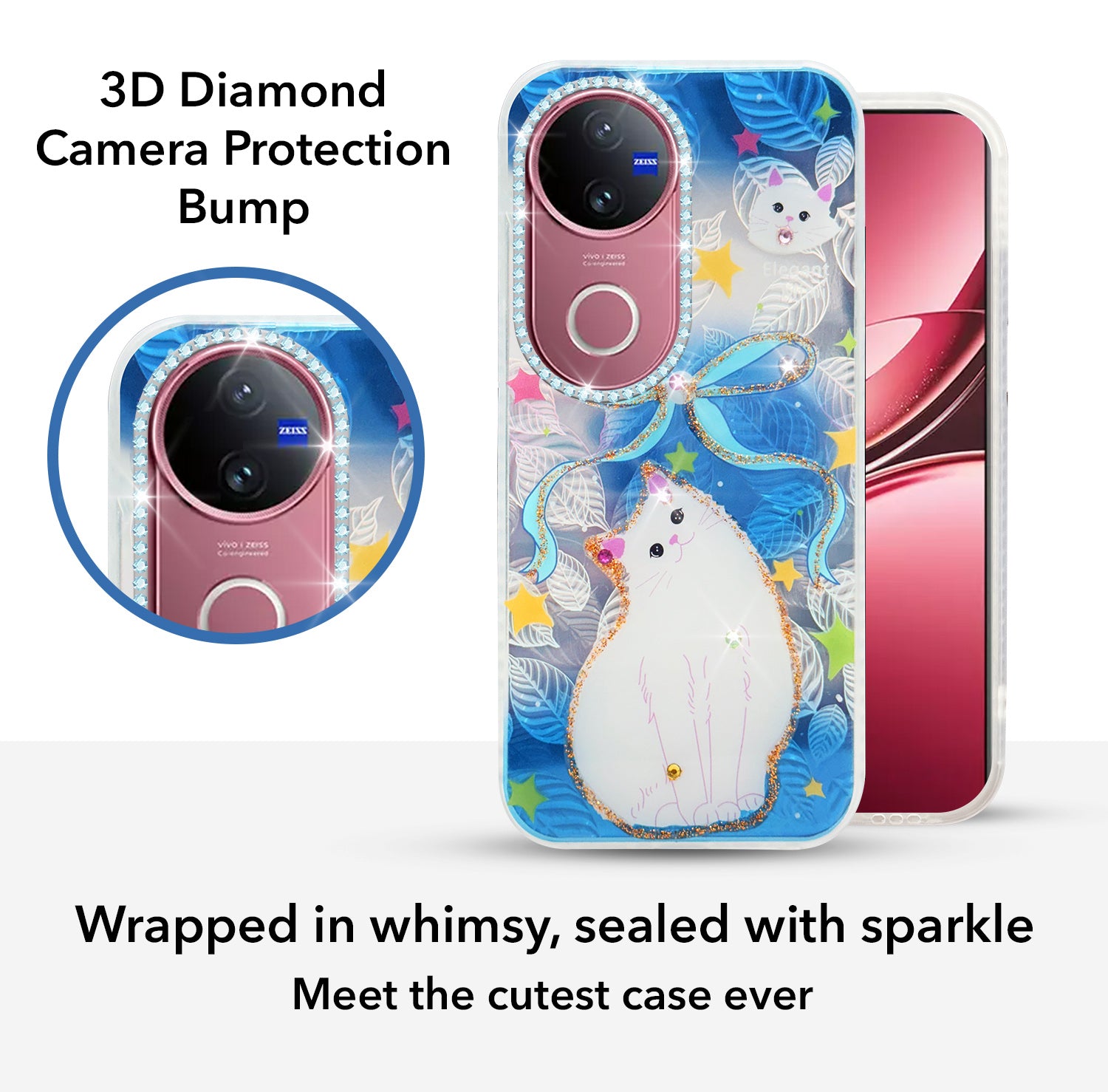 For Vivo V50 | Vivo V50e Back Cover Case (Luxury Floral Glitter Cute Butterfly | Diamond Studded Camera Bump | Girls & Women Design)