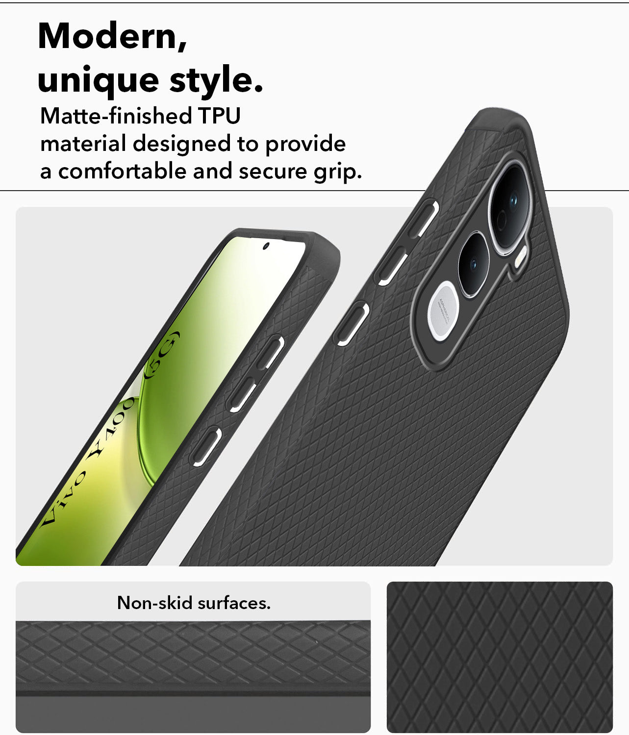 For Vivo Y400 Back Cover Case (Camera Protection | Side Grip Texture | Soft and Flexible)