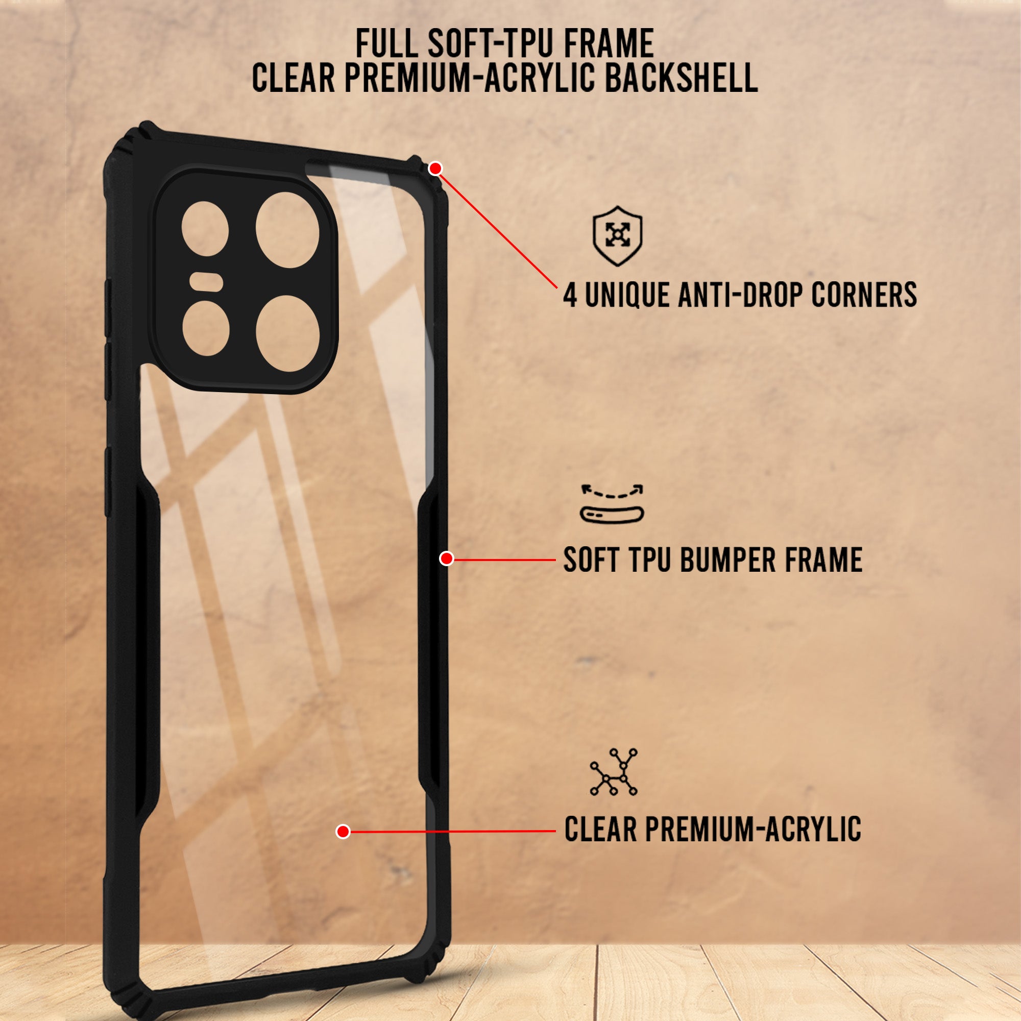 For OnePlus 15 5G Back Cover Case Hybrid (Shockproof with Polycarbonate Clear Panel | Professional Black)