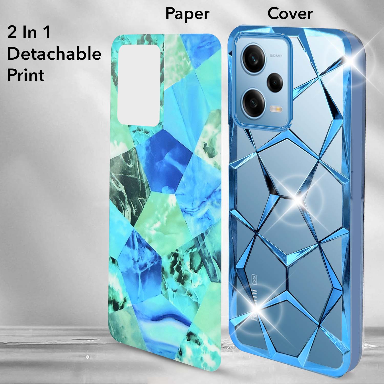 For Redmi Note 12 5G Back Cover Case (Dual Design Glitter Sparkle and Detachable Diamond Print Case | Soft and Flexible)