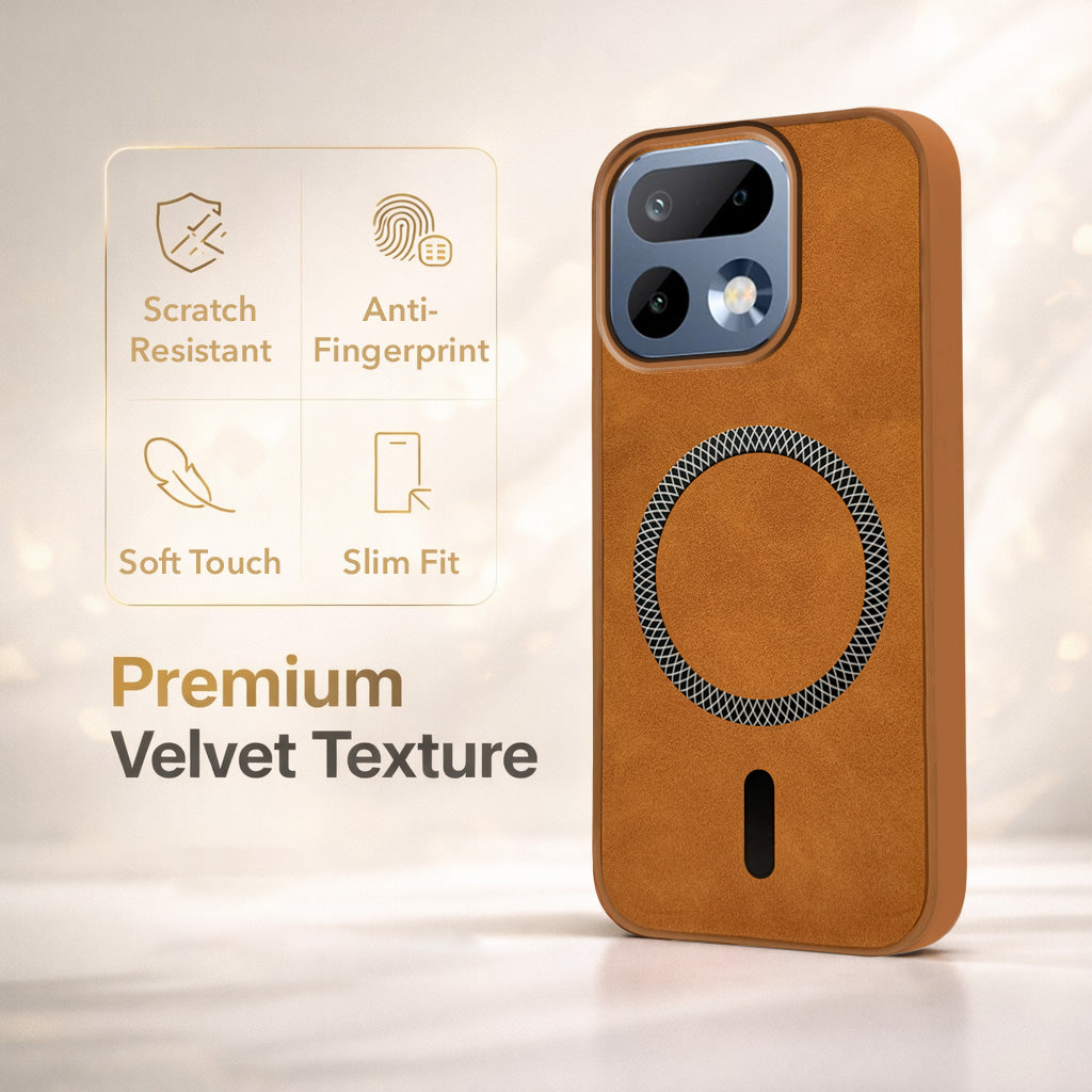 For Realme 16 Pro Back Cover Case Leather Finish (MagSafe Compatible Wireless Charging | Soft Touch | Camera Bump Protection)
