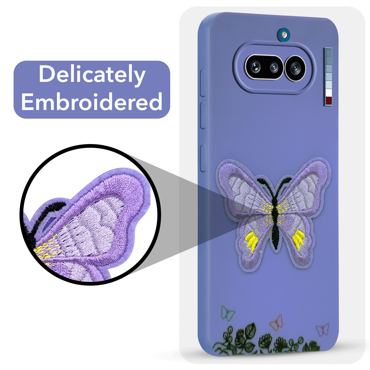 For Nothing Phone 4A 5G Back Cover Case (Soft Butterfly Embroidery | Women Teen Girls | Camera Protection| Matte Silicone)