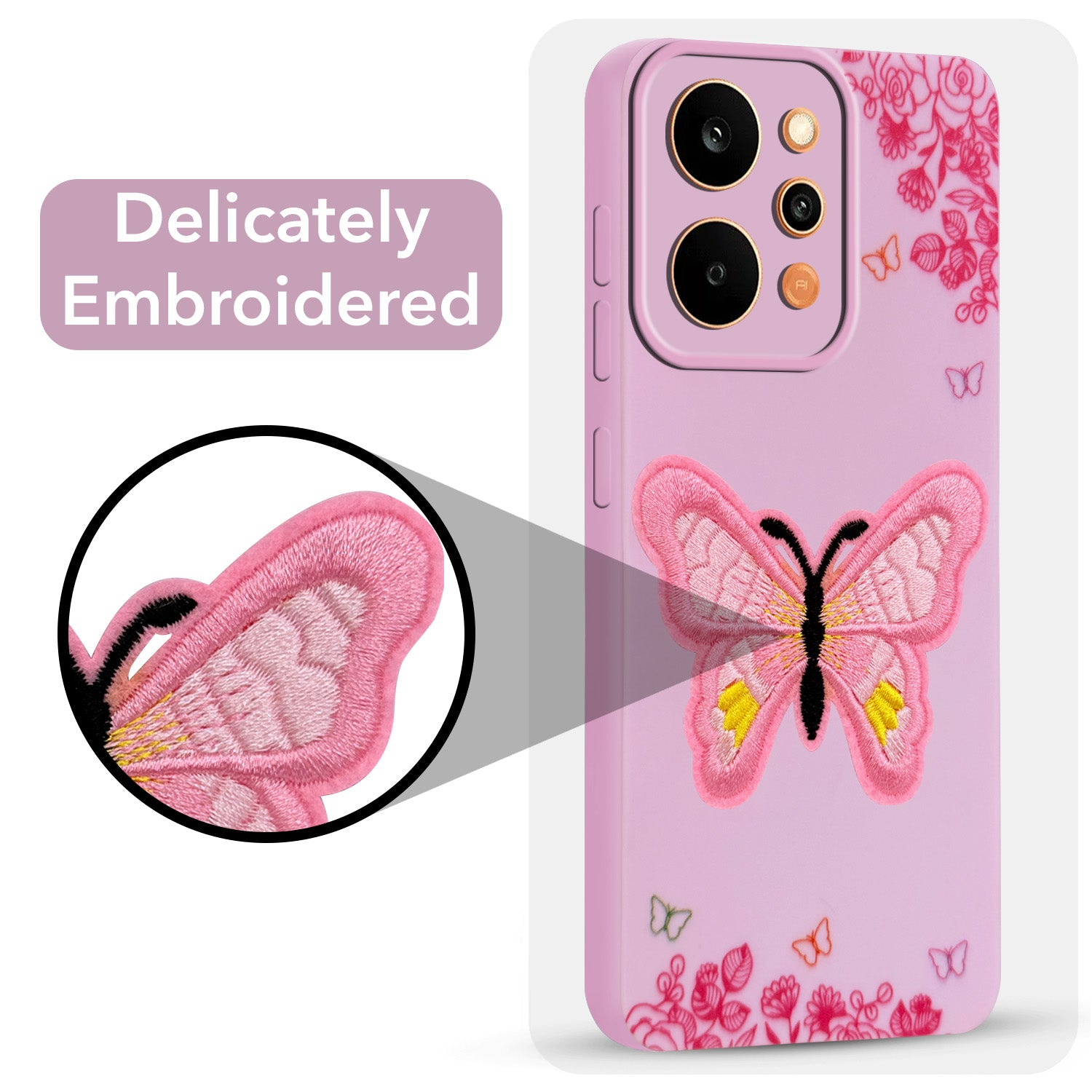 For Realme P4 Power 5G | Realme Narzo Power Back Cover Case (SoFt ButterFly Embroidery | Women Teen Girls | Camera Protection| Matte Silicone)