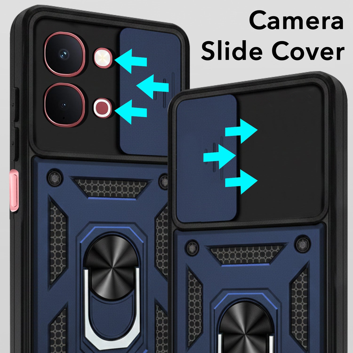 For Vivo Y31T 5G Back Cover Case Hybrid Armor (Sliding Shutter Camera Protection | Polycarbonate |Ring Holder Kickstand)