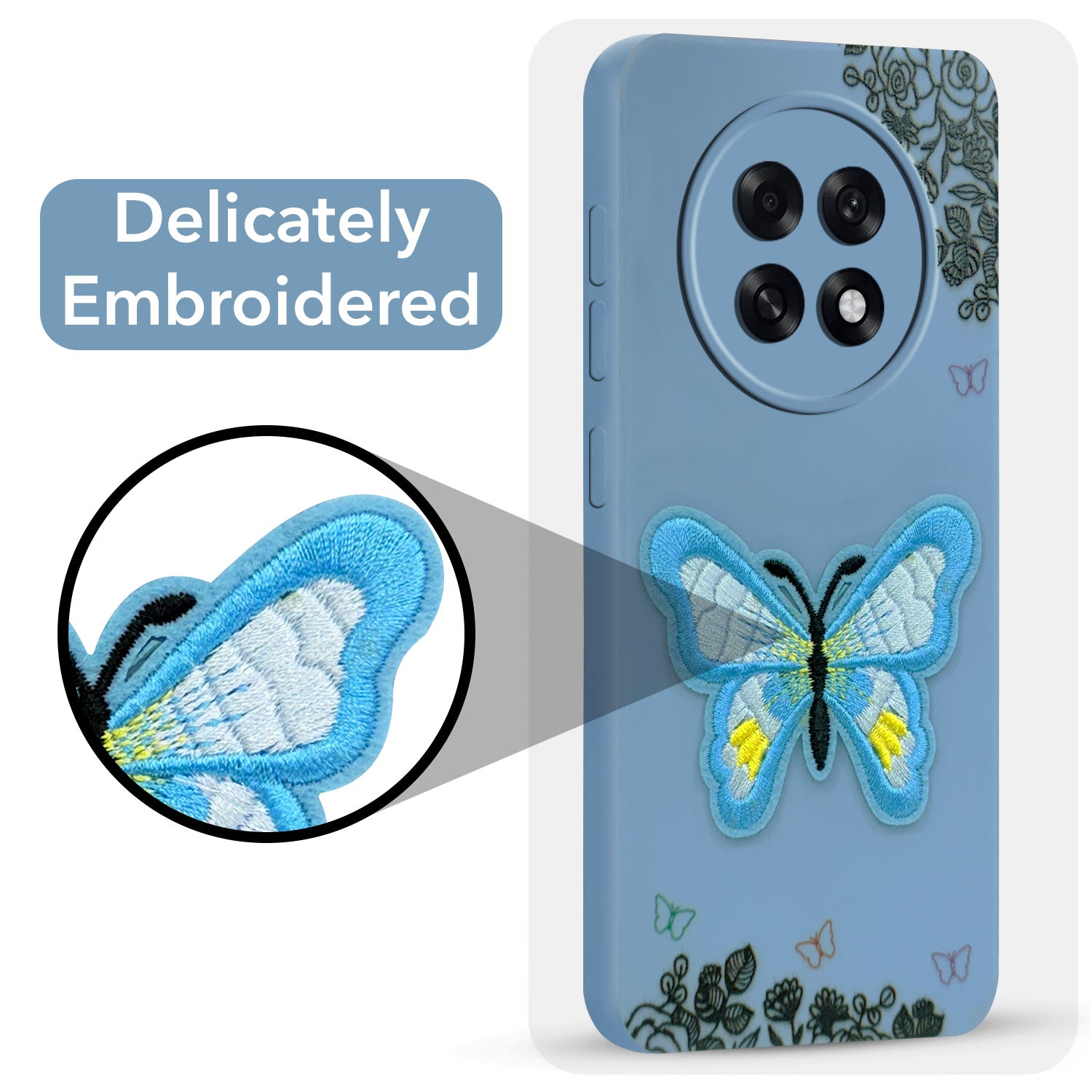 For Oppo F31 Pro Plus Back Cover Case (Soft Butterfly Embroidery | Women Teen Girls | Camera Protection| Matte Silicone)