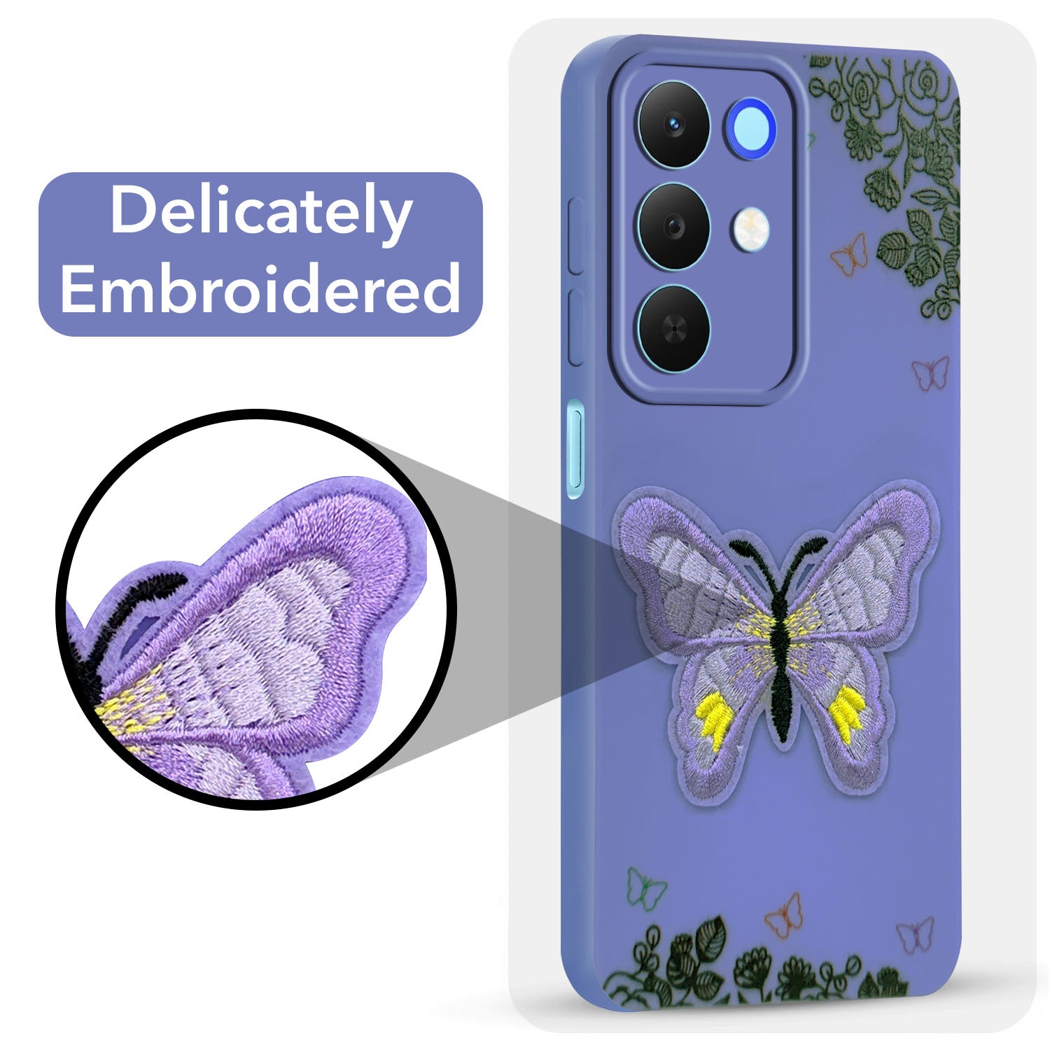 For Realme 15X Back Cover Case (Soft Butterfly Embroidery | Women Teen Girls | Camera Protection| Matte Silicone)