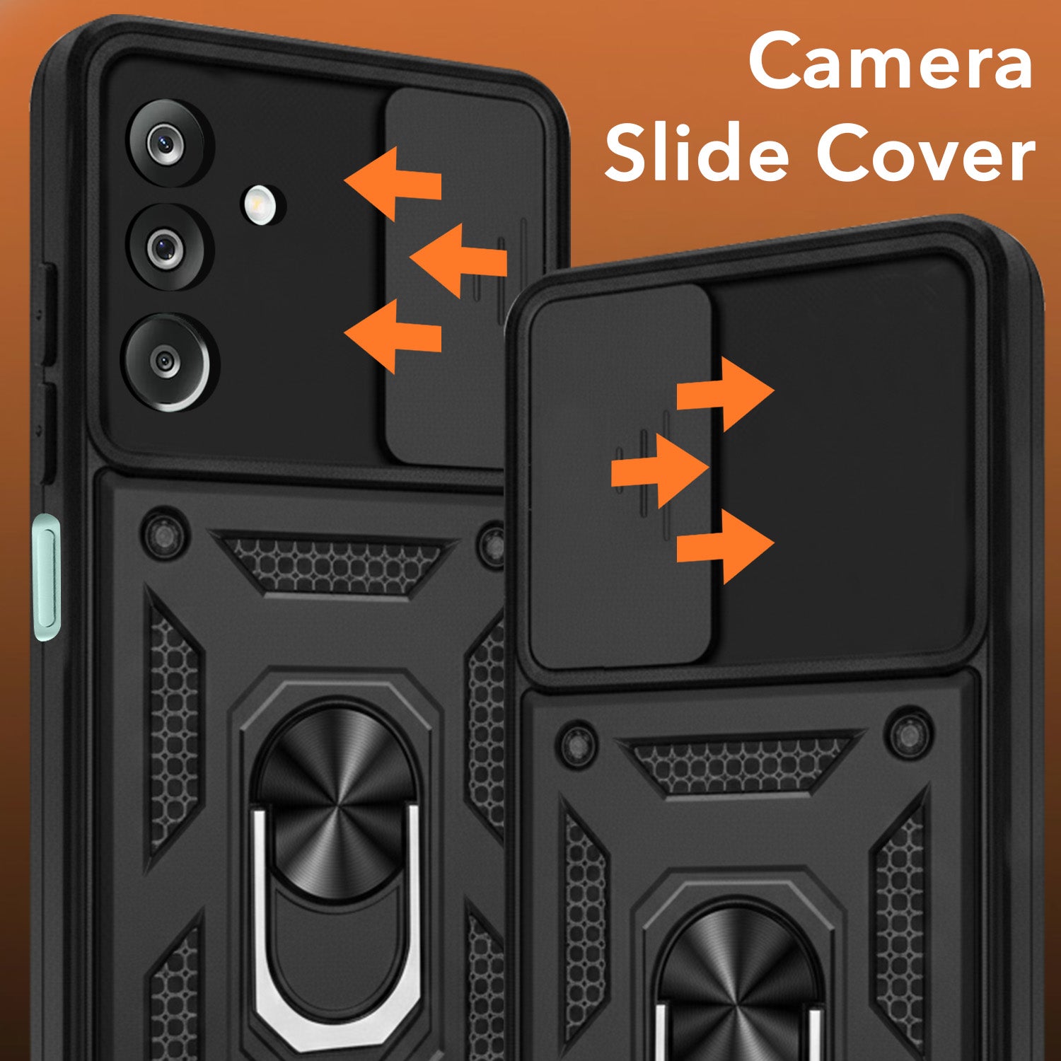 For Samsung Galaxy M36 | Samsung Galaxy F36 Back Cover Case Hybrid Armor (Sliding Shutter Camera Protection | Polycarbonate |Ring Holder Kickstand)
