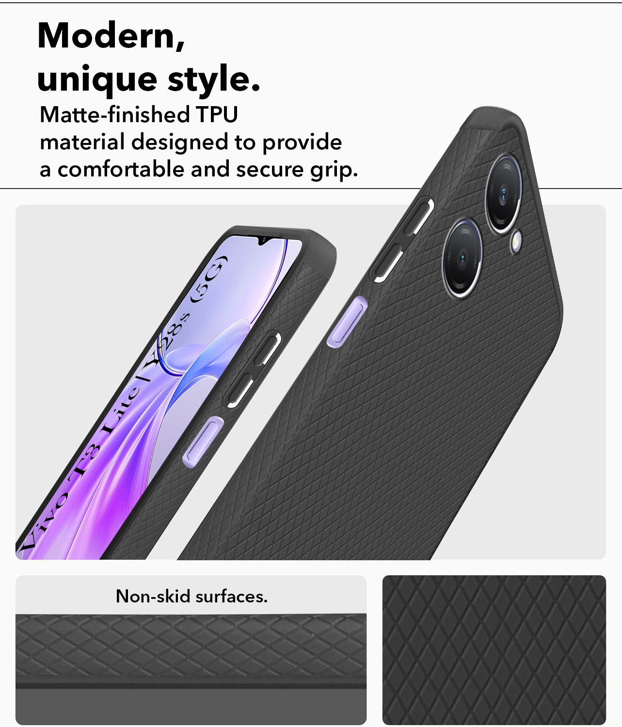 For Vivo Y28s 5G | Vivo T3 Lite 5G Back Cover Case(Liquid Silicone | Side Grip | Camera Protection)