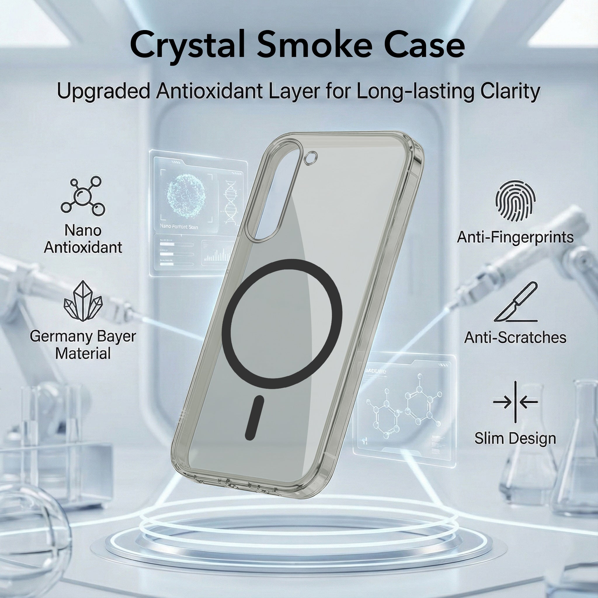 For Samsung Galaxy S23 Plus Back Cover Case Lifetime Anti-Yellow MagSafe Compatible Clear (Sleek Hard Crystal | Shockproof and Camera Protection)