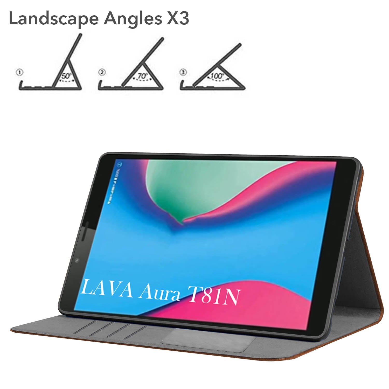 For Flip Cover Folio Case Lava Aura T81N  (UPGOVT) 8 Inch (PU Leather | Multi-Angle Smart Stand | Card Storage Slots | Silicone Back Pouch)
