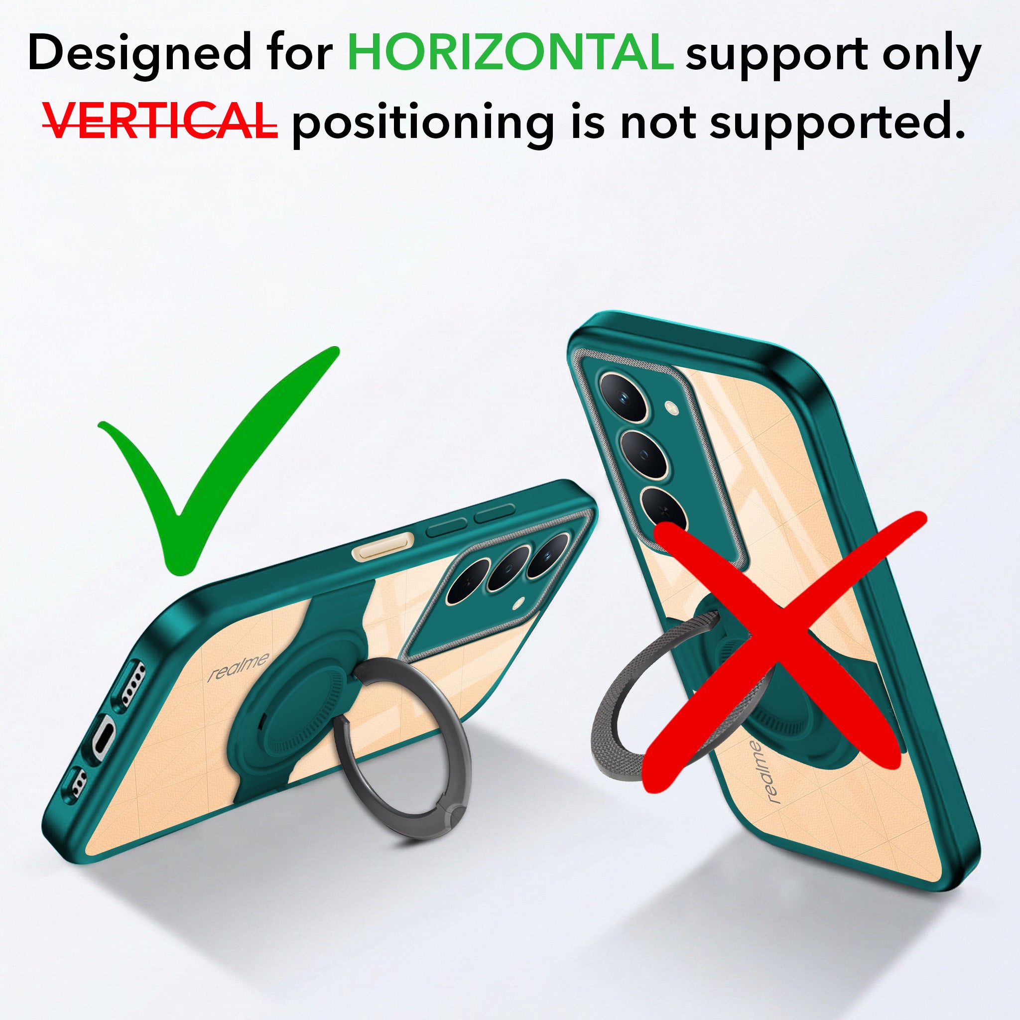 For Realme P3x Back Cover Case with stand (Built-in Ring Holder Kickstand | Lifetime Anti Yellow | Camera Protection)
