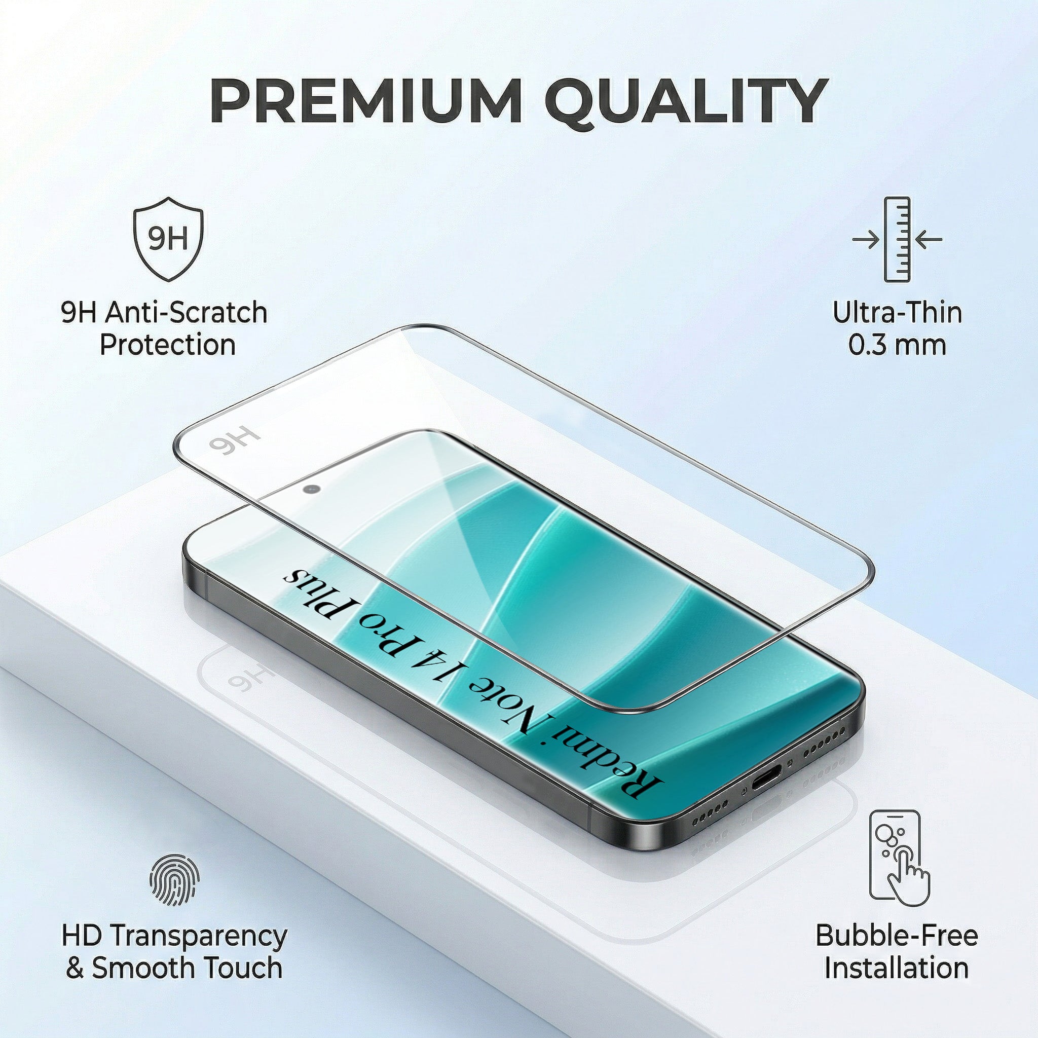 For Redmi Note 14 Pro Plus Combo with Back Cover and 9H Tempered Glass (Textured Grip Design | Micro-Fiber Cloth Inside | Oleophobic Coating Screen Glass)