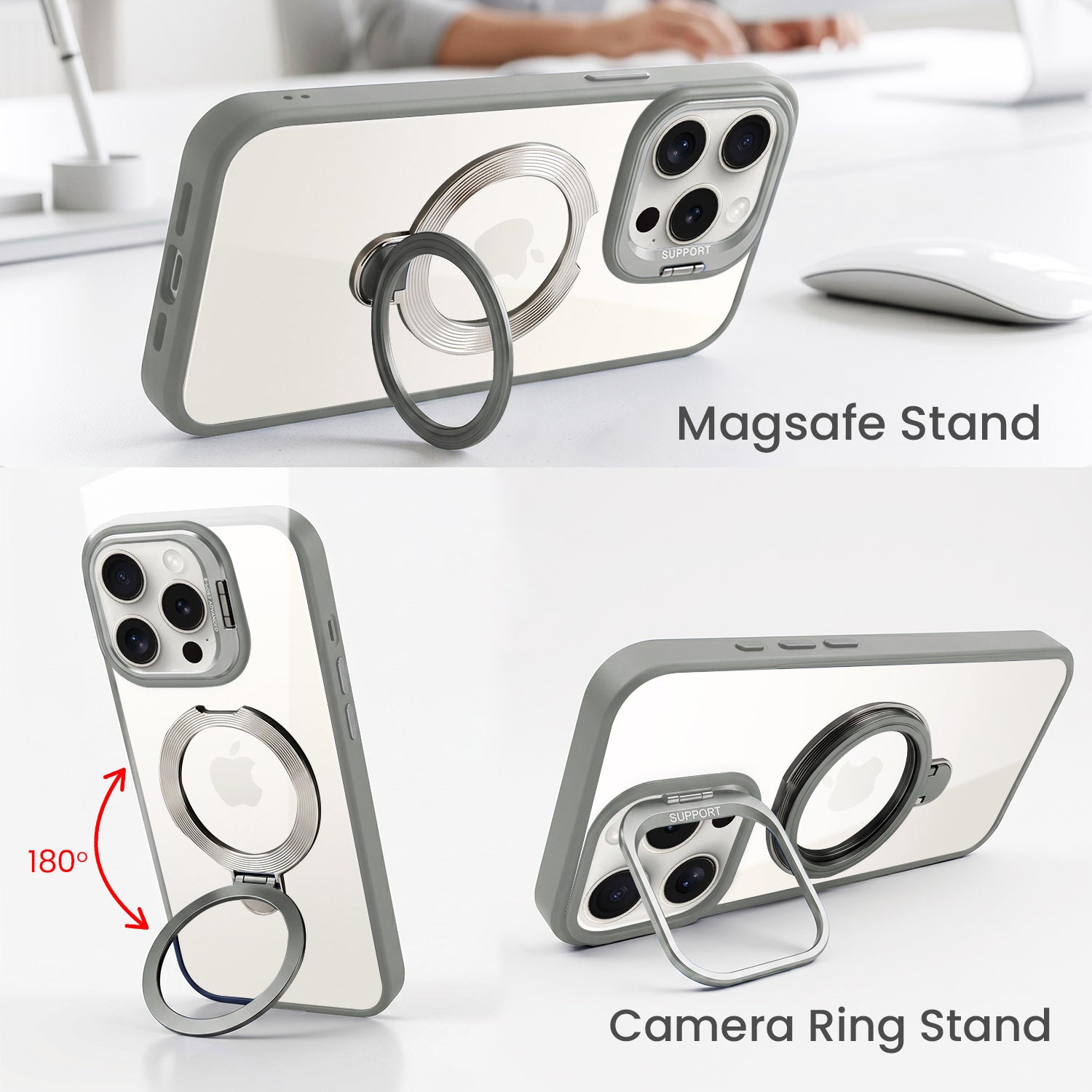 For Apple iPhone 15 Pro Back Cover Case Crystal (Lifetime Anti Yellow | Magnetic Ring Stand | Camera Lens Protection | MagSafe Compatible)