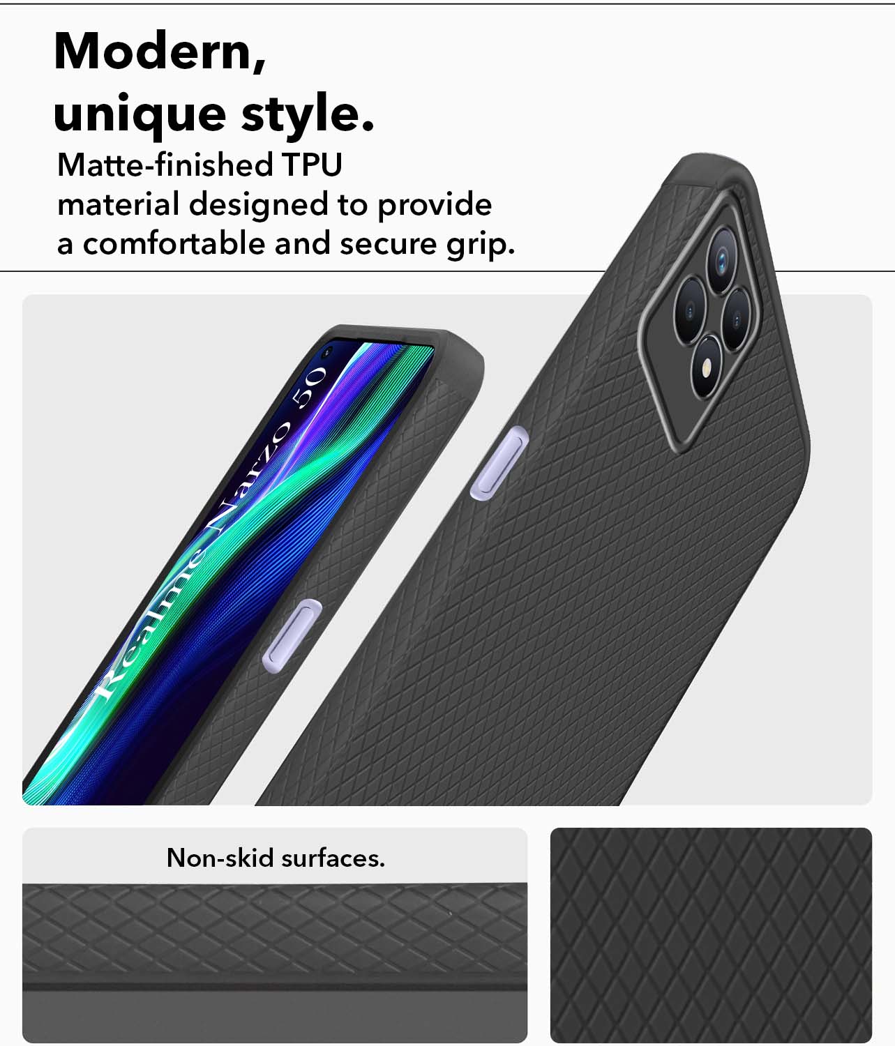 For Realme Narzo 50 Back Cover Case (Liquid Silicone | Side Grip | Camera Protection)