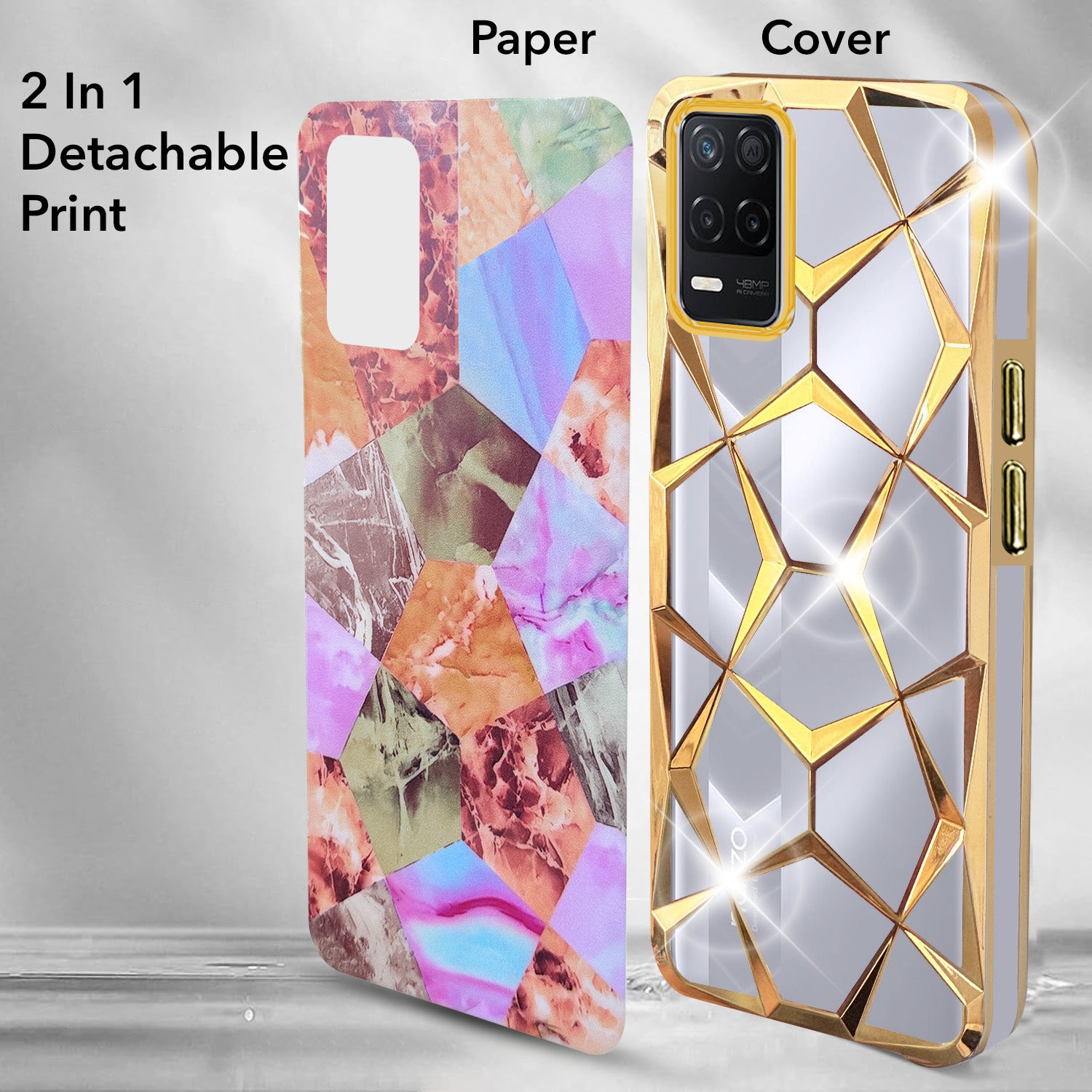 For Realme Narzo 30 5G Back Cover Case (Dual Design Glitter Sparkle and Detachable Diamond Print Case | Soft and Flexible)