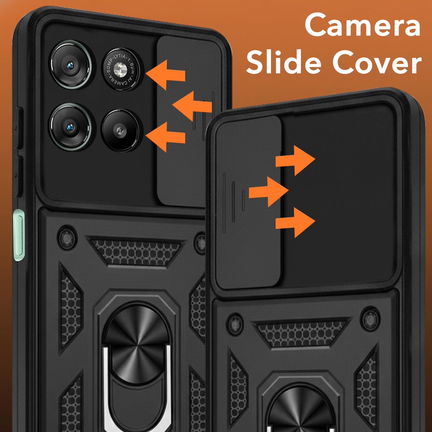 For Motorola Moto G67 Power | G57 Power Back Cover Case Hybrid Armor (Sliding Shutter Camera Protection | Polycarbonate |Ring Holder Kickstand)
