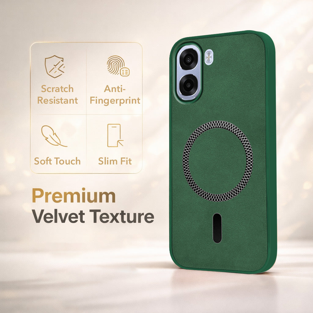 For Oppo K14x 5G Back Cover Case Leather Finish (MagSafe Compatible Wireless Charging | Soft Touch | Camera Bump Protection)