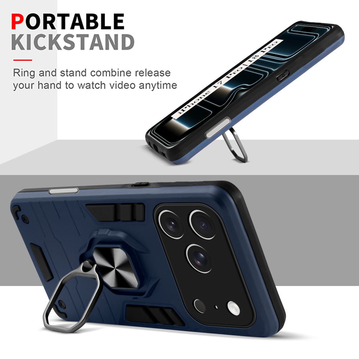 For iPhone 17 Pro | iPhone 18 Pro Back Cover Case (Shockproof Dual Layer Polycarbonate |Ring Holder Kickstand)