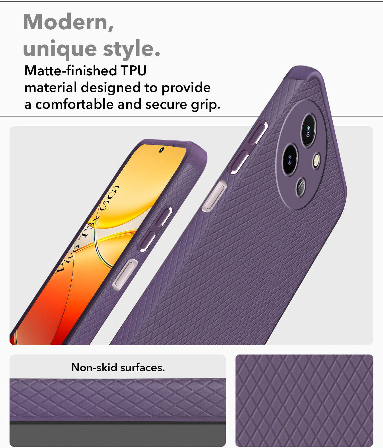 For Vivo T3x 5G Back Cover Case (Liquid Silicone | Side Grip | Camera Protection)