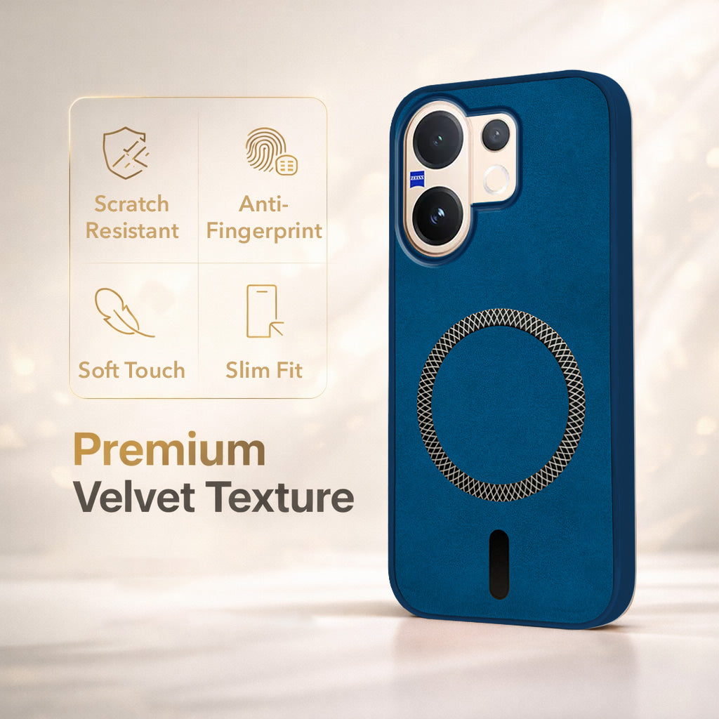 For Vivo V60 | Vivo T4 Pro Back Cover Case Leather Finish (MagSafe Compatible Wireless Charging | Soft Touch | Camera Bump Protection)