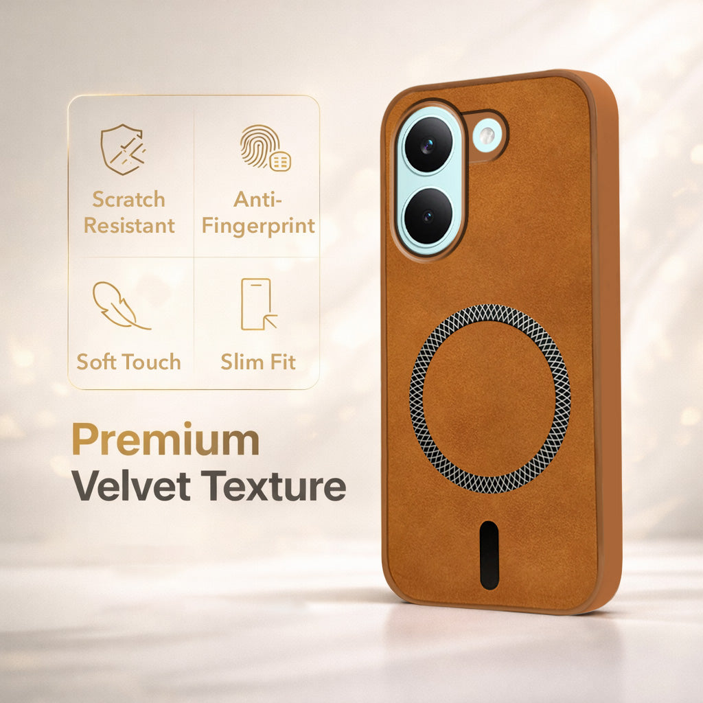 For Poco X8 Pro Back Cover Case Leather Finish (MagSafe Compatible Wireless Charging | Soft Touch | Camera Bump Protection)