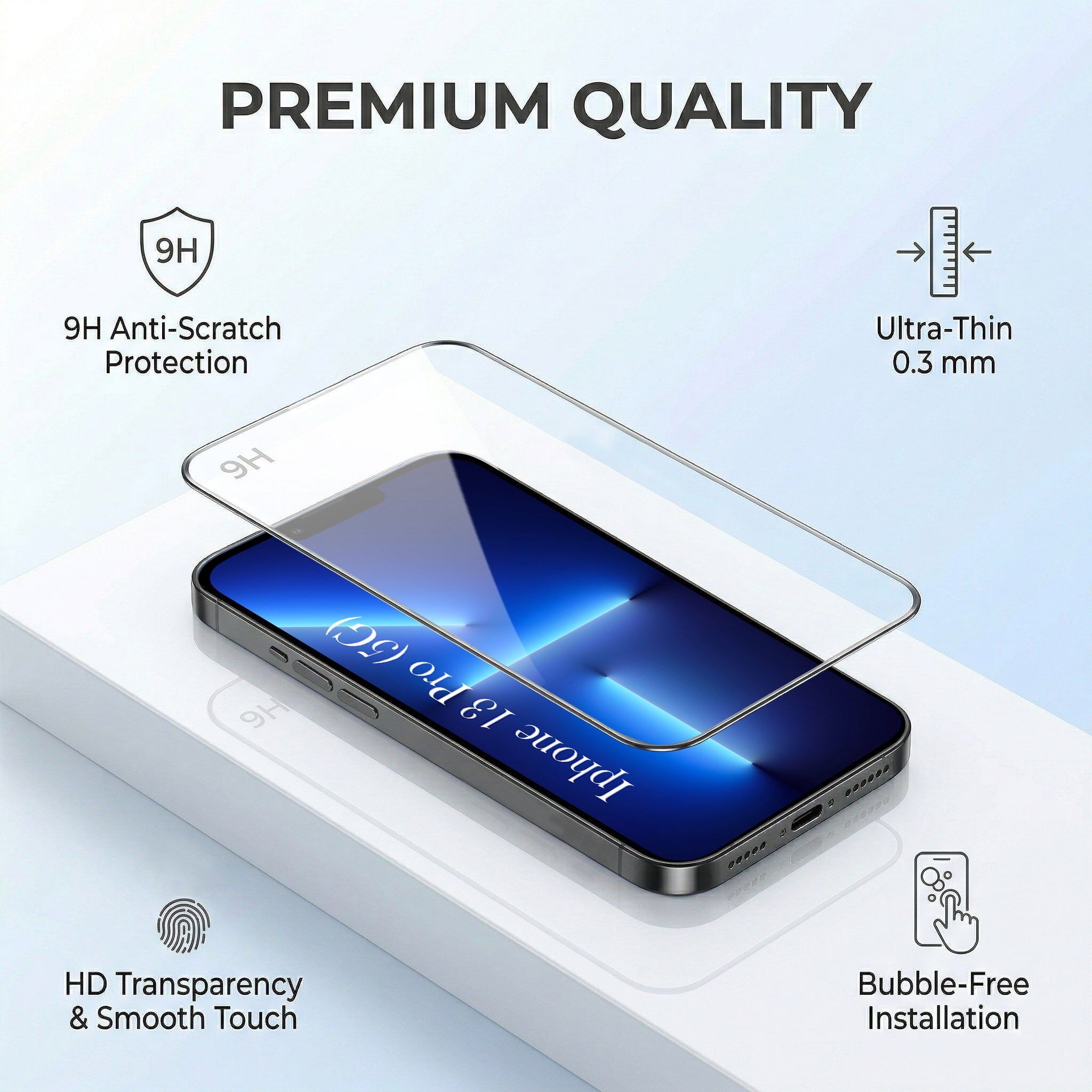 For Apple iPhone 13 Pro Combo with Back Cover and 9H Tempered Glass (Textured Grip Design | Micro-Fiber Cloth Inside | Oleophobic Coating Screen Glass)