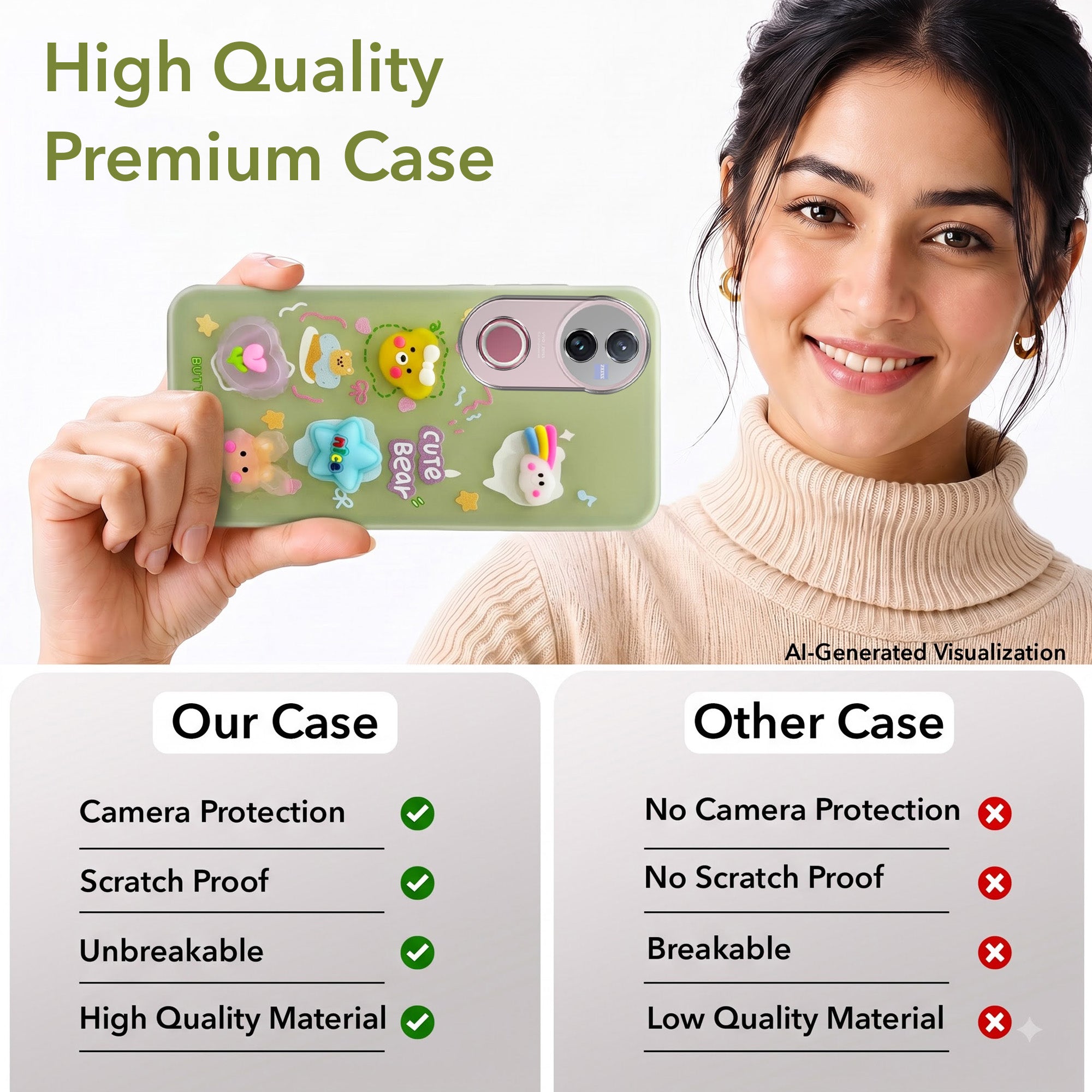 For Vivo V50 | Vivo V50e Back Cover Case (Cute 3D cartoon charms design | Slim Aesthetic Case for Girls | Camera Protection | Hard Unbreakable)