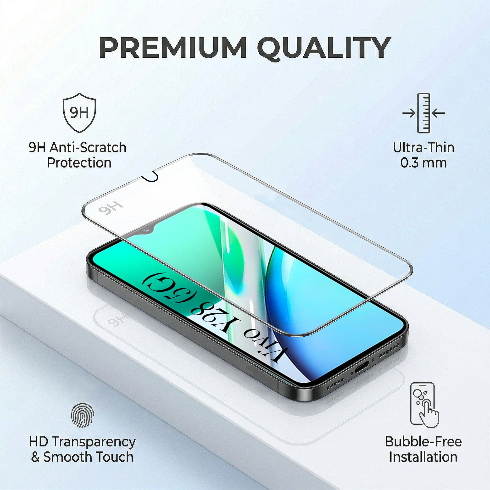 For Vivo Y28 5G Combo with Back Cover and 9H Tempered Glass (Liquid Silicone | Camera Protection | Oleophobic Coating Screen Glass)