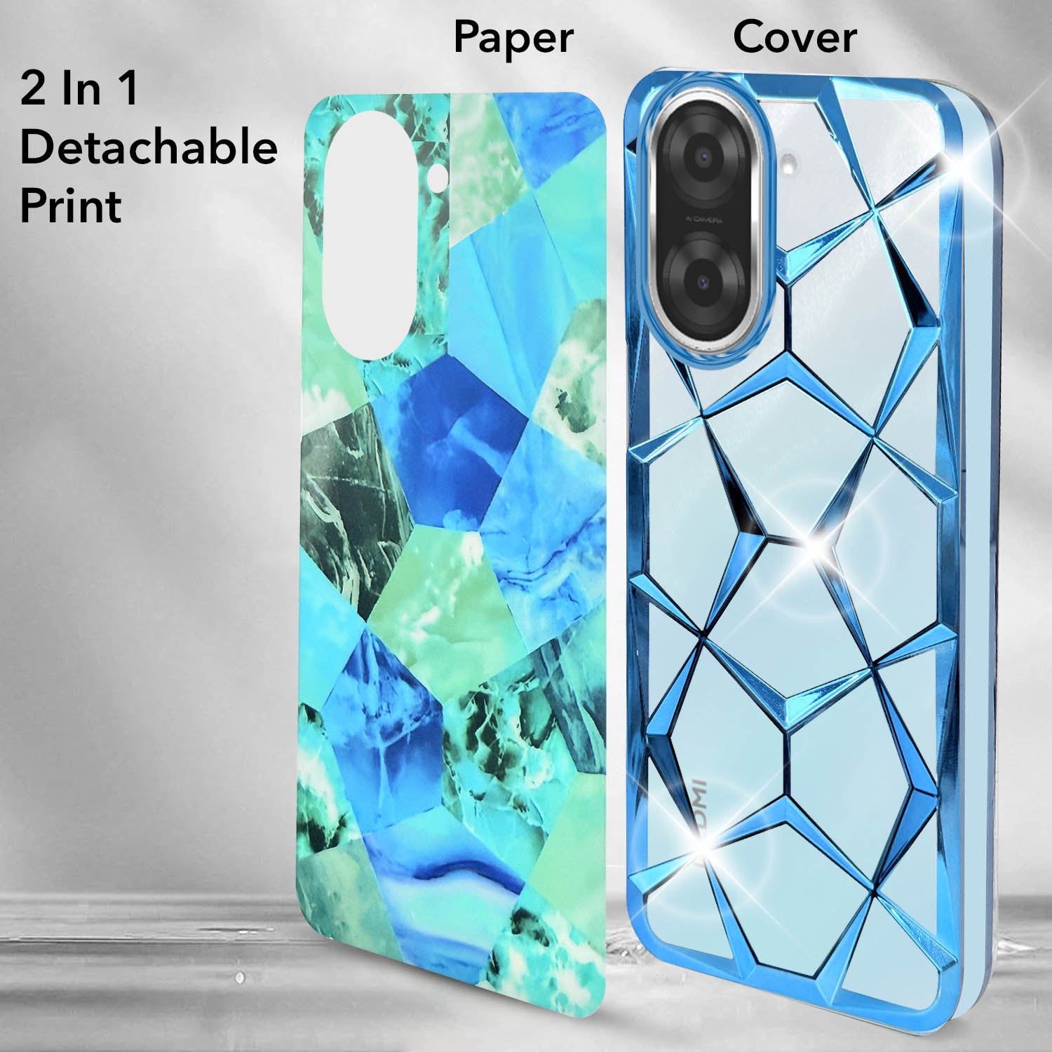 For Redmi A5 4G Back Cover Case (Dual Design Glitter Sparkle and Detachable Diamond Print Case | Soft and Flexible)