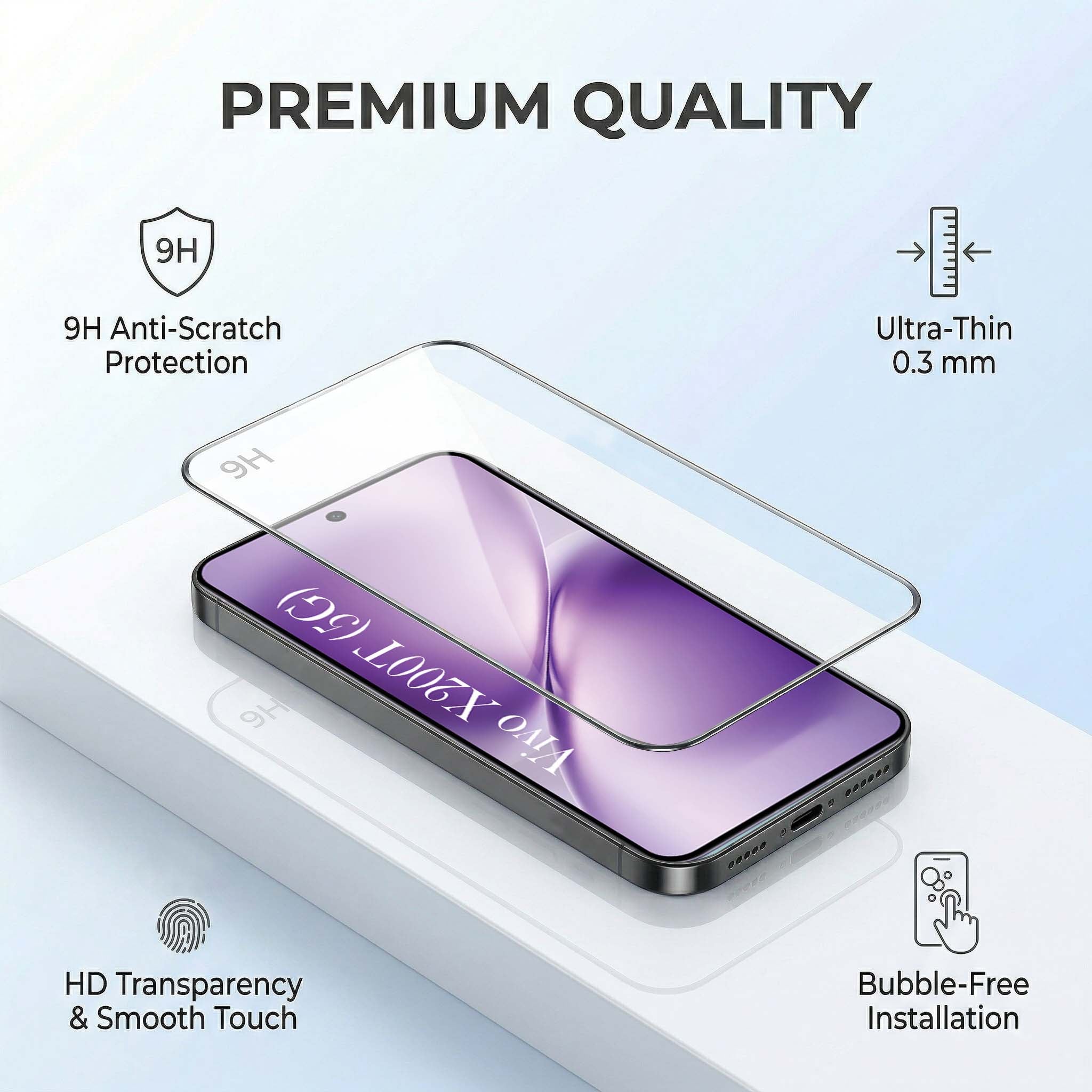For Vivo X200T Combo with Back Cover and 9H Tempered Glass (Textured Grip Design | Micro-Fiber Cloth Inside | Oleophobic Coating Screen Glass)