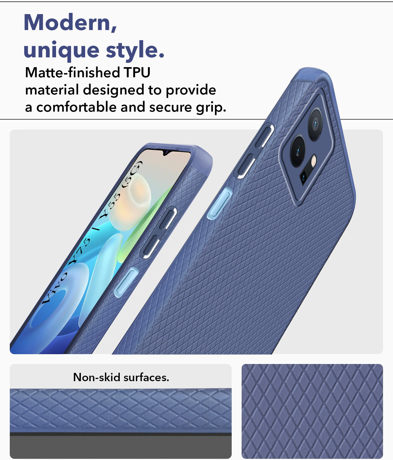 For Vivo Y75 5G | Y55 5G Back Cover Case (Liquid Silicone | Side Grip | Camera Protection)