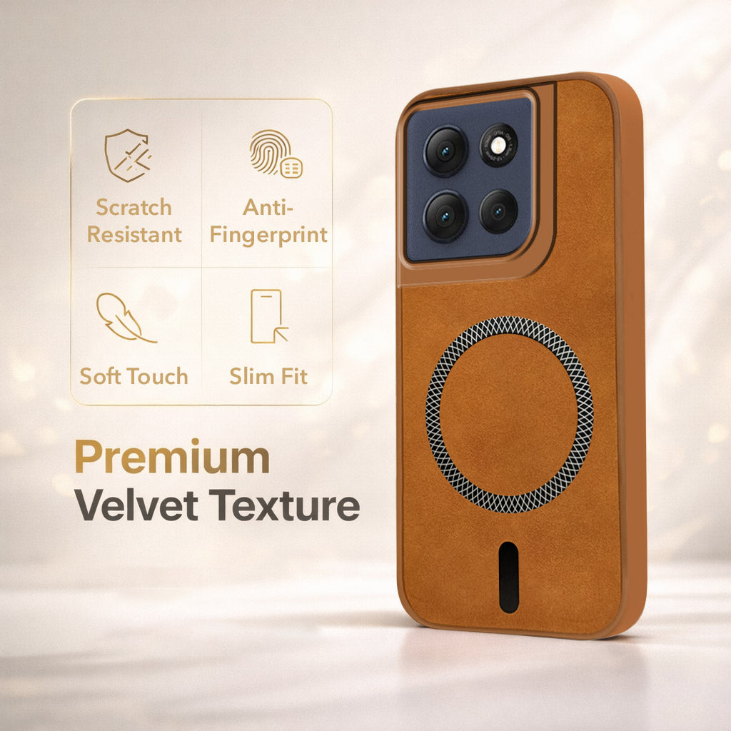 For Motorola Moto G86 Power Back Cover Case Leather Finish (MagSafe Compatible Wireless Charging | Soft Touch | Camera Bump Protection)