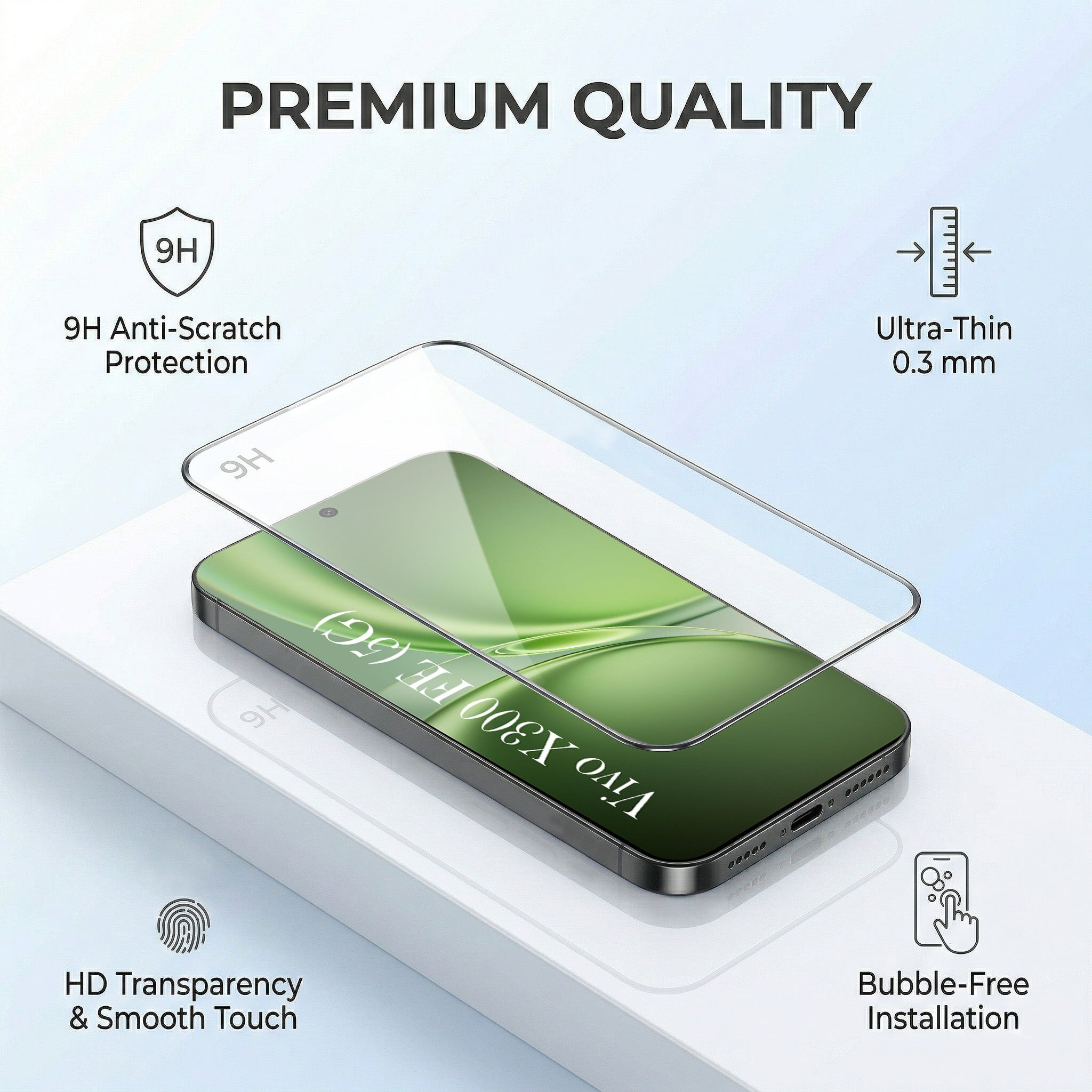 For Vivo X300 FE Combo with Back Cover and 9H Tempered Glass (Textured Grip Design | Micro-Fiber Cloth Inside | Oleophobic Coating Screen Glass)