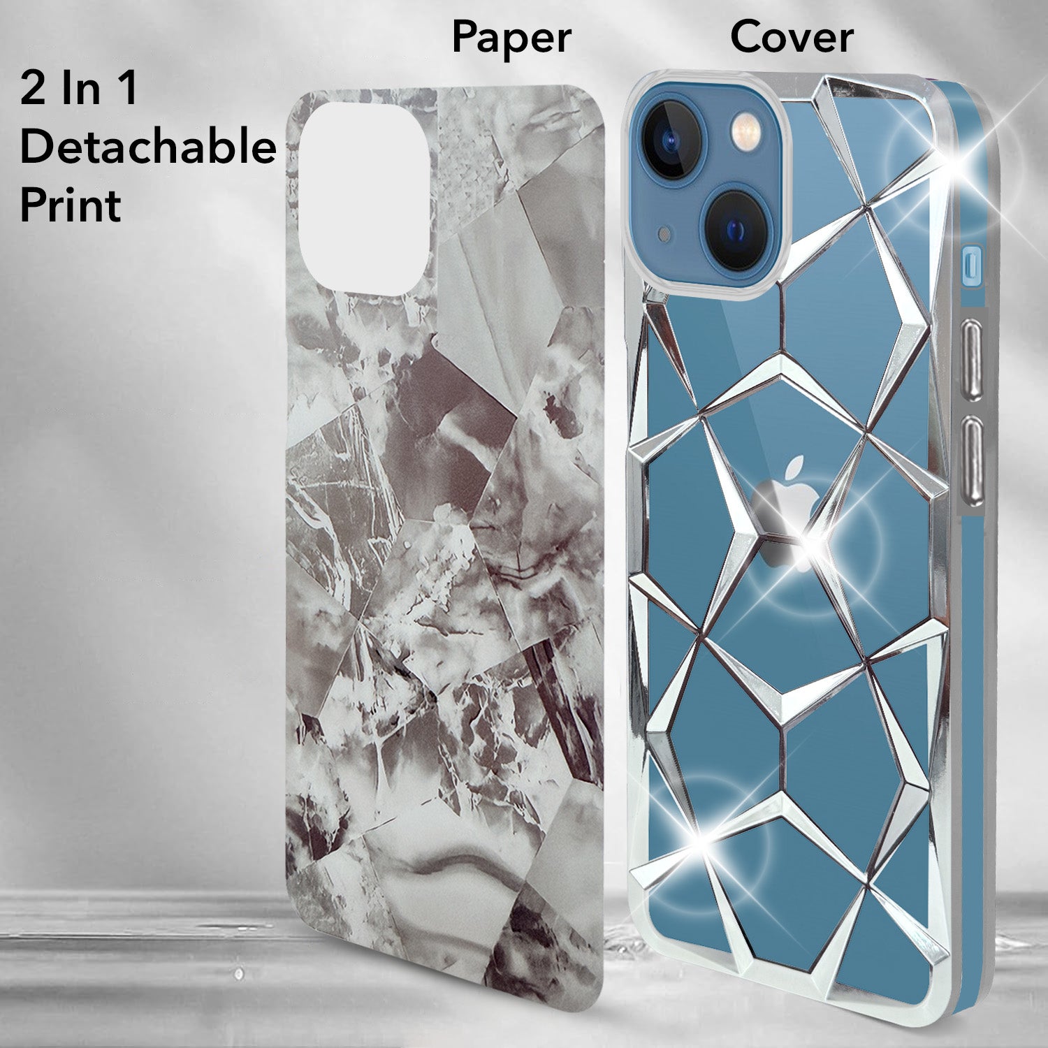 For Apple iPhone 13 Back Cover Case ( Dual Design Glitter Sparkle and Detachable Diamond Print Case | Soft and Flexible)