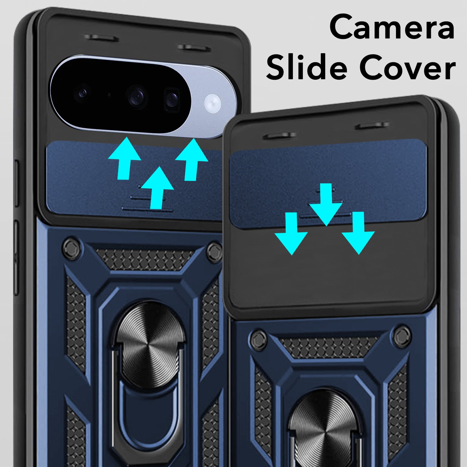 For Google Pixel 10 Back Cover Case (Sliding Shutter Camera Protection | Polycarbonate |Ring Holder Kickstand)