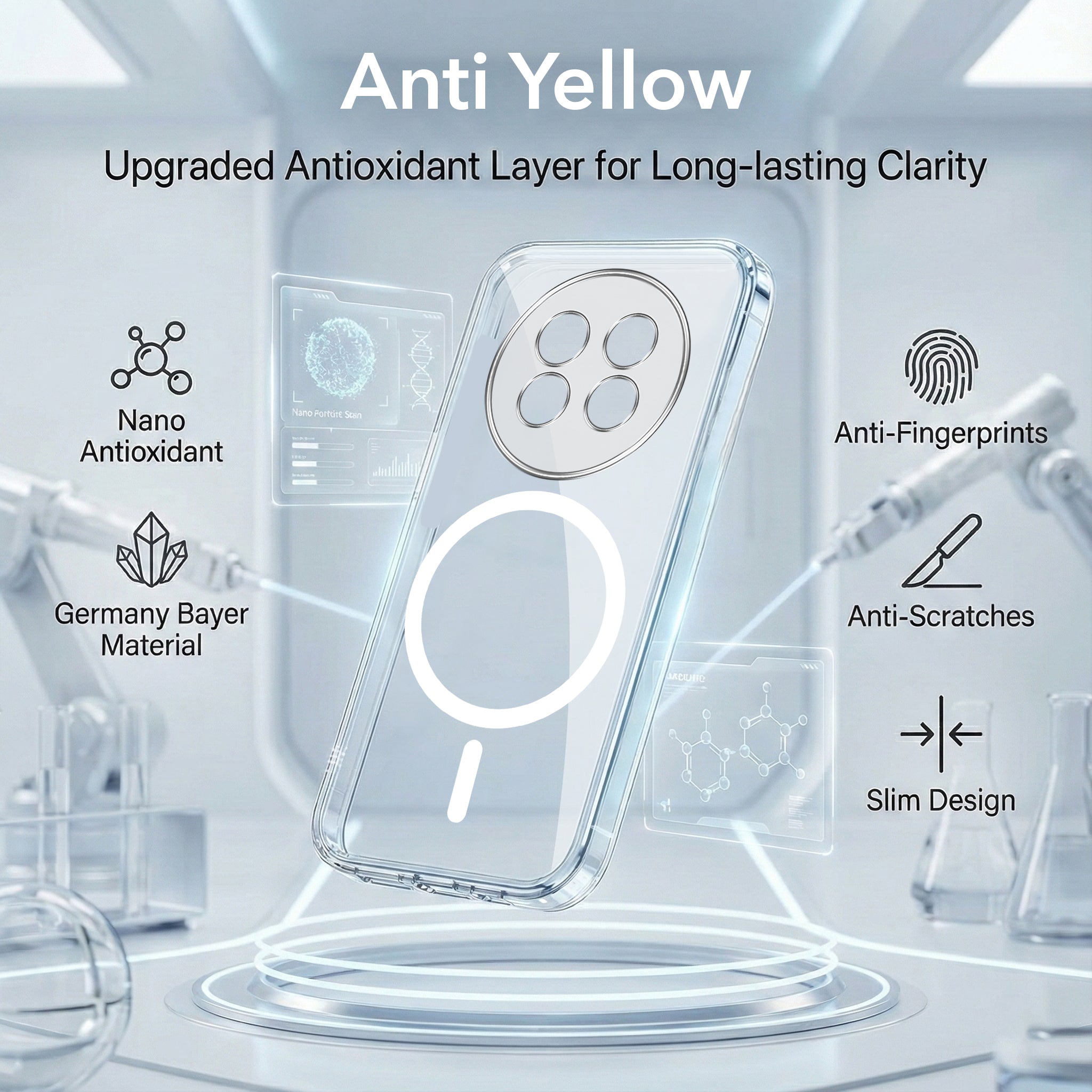 For Realme 14 Pro Lite Back Cover Case Lifetime Anti-Yellow MagSafe Compatible Clear (Sleek Hard Crystal | Shockproof and Camera Protection)