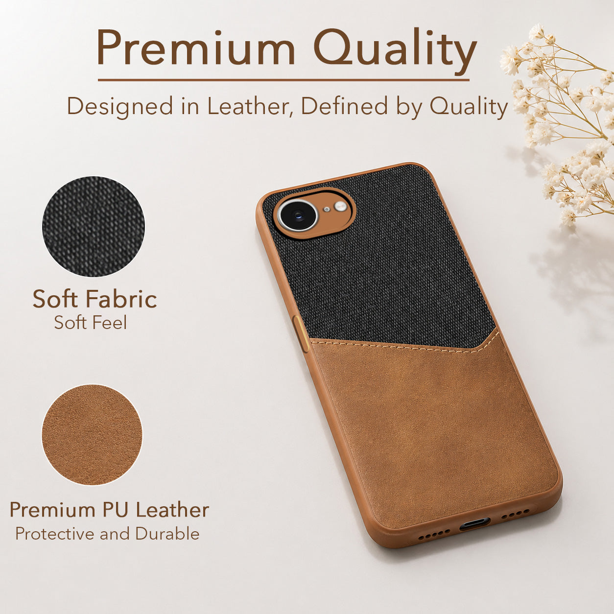 For iPhone 16e | iPhone 17e Back Cover Case  (Dual PU Leather Stitch | Professional Minimalist | Soft and Flexible)