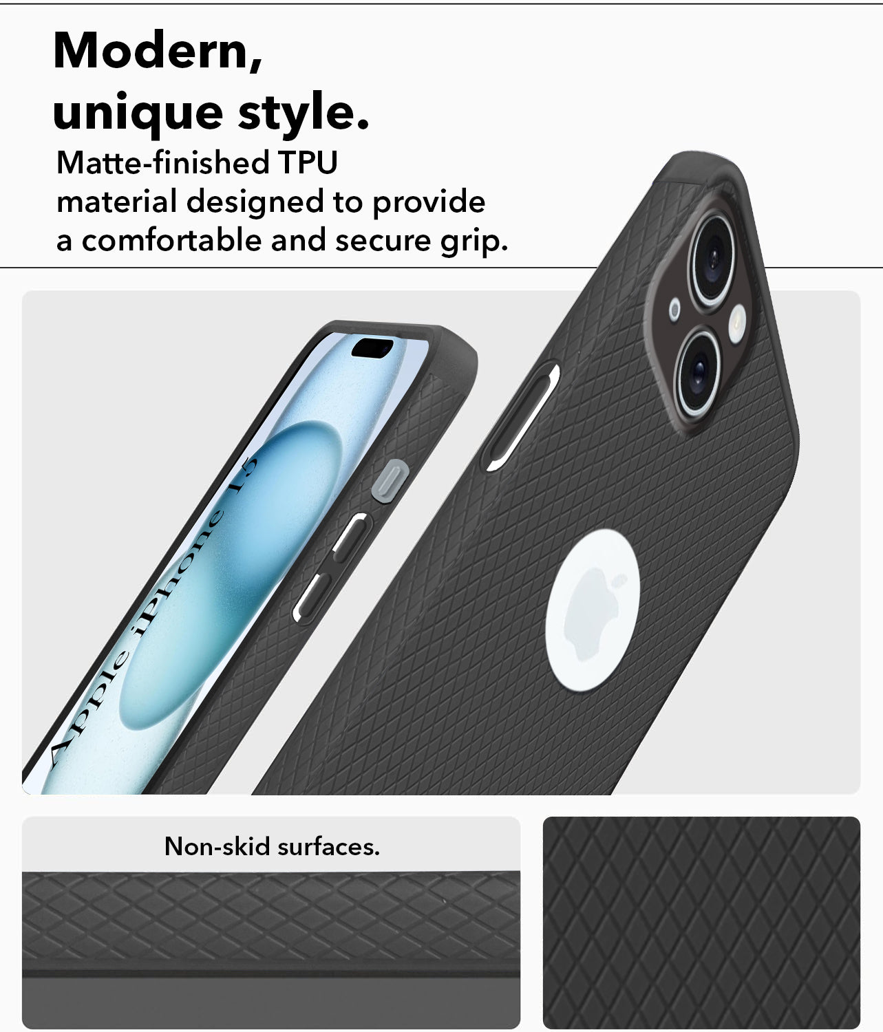 For Apple iPhone 15 Back Cover Case (Liquid Silicone | Side Grip | Camera Protection)