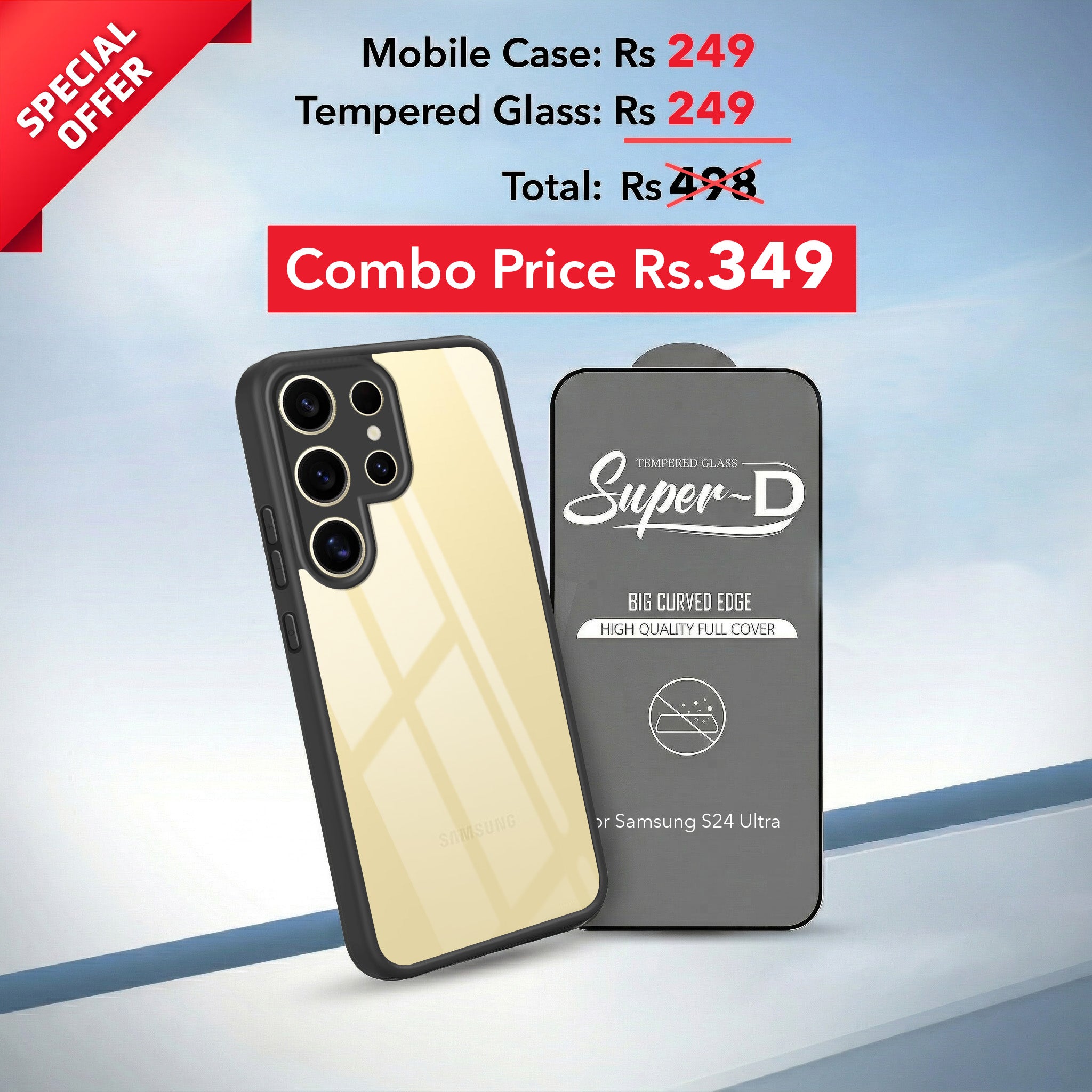 For Samsung Galaxy S24 Ultra Combo with Back Cover and 9H Tempered Glass (Lifetime Anti-Yellow | Crystal Clear Shockproof | Oleophobic Coating Screen Glass)