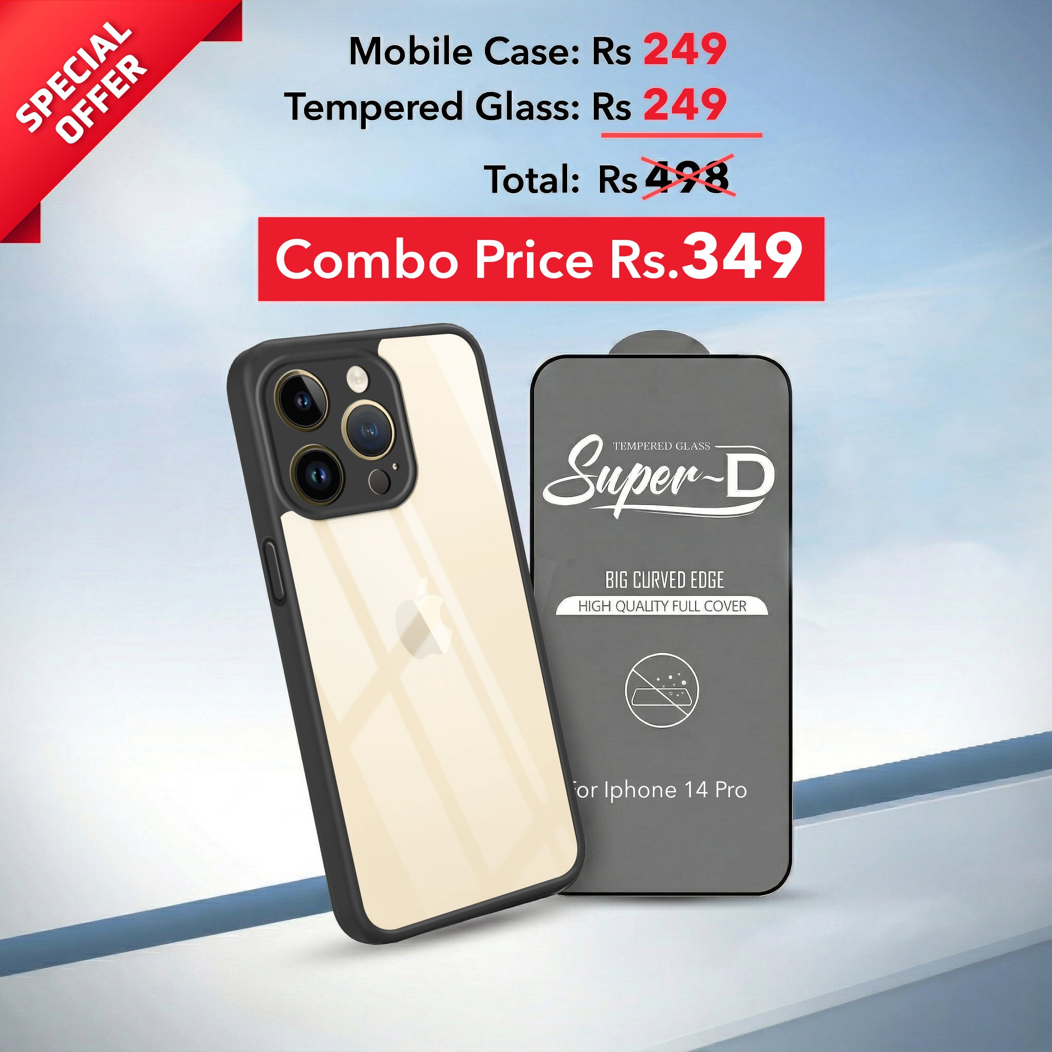 For Apple iPhone 14 Pro Combo with Back Cover and 9H Tempered Glass (Lifetime Anti-Yellow | Crystal Clear Shockproof | Oleophobic Coating Screen Glass)