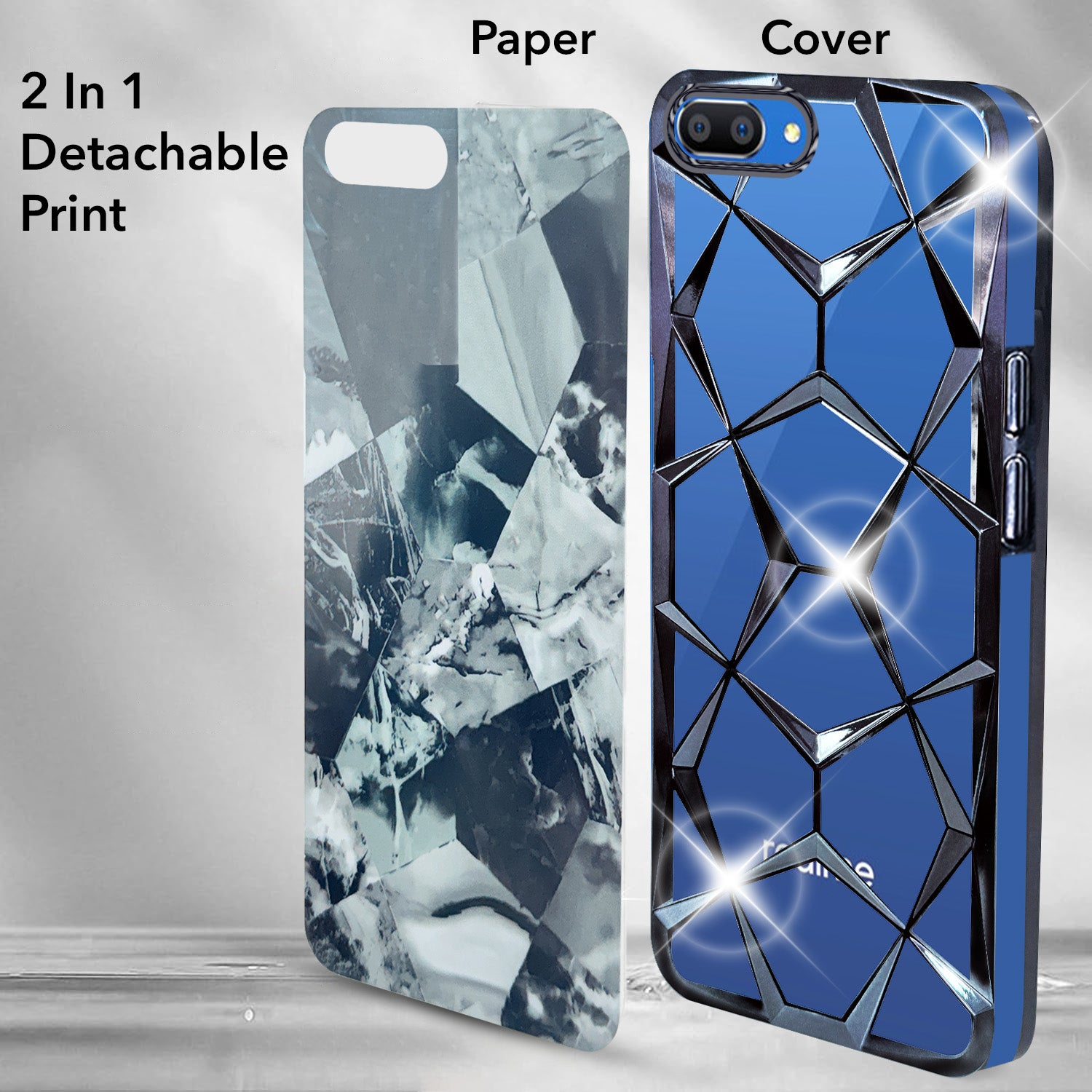 For Realme C1 Back Cover Case (Dual Design Glitter Sparkle and Detachable Diamond Print Case | Soft and Flexible)