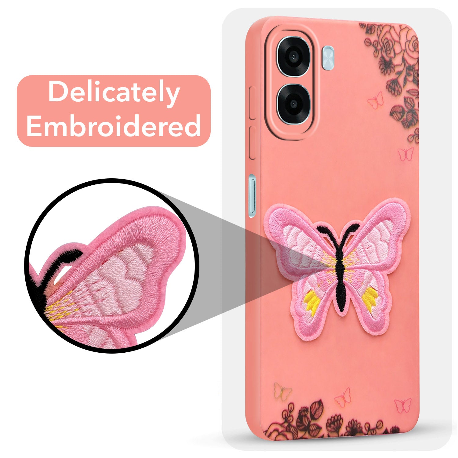 For Oppo A6X | Oppo A6S Back Cover Case (Soft Butterfly Embroidery | Women Teen Girls | Camera Protection| Matte Silicone)