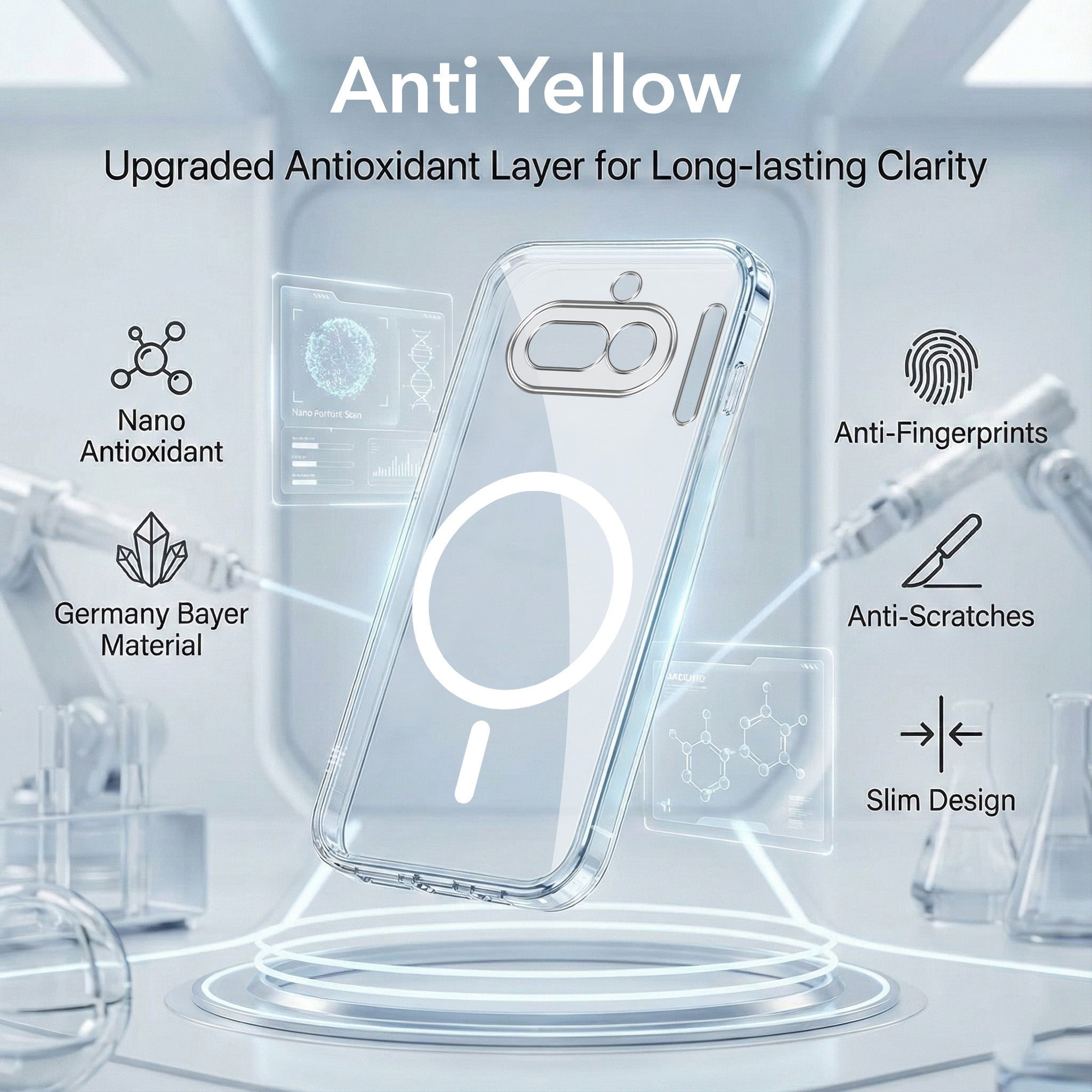 For Nothing Phone 4A 5G Back Cover Case Lifetime Anti-Yellow MagSafe Compatible Clear (Sleek Hard Crystal | Shockproof and Camera Protection)