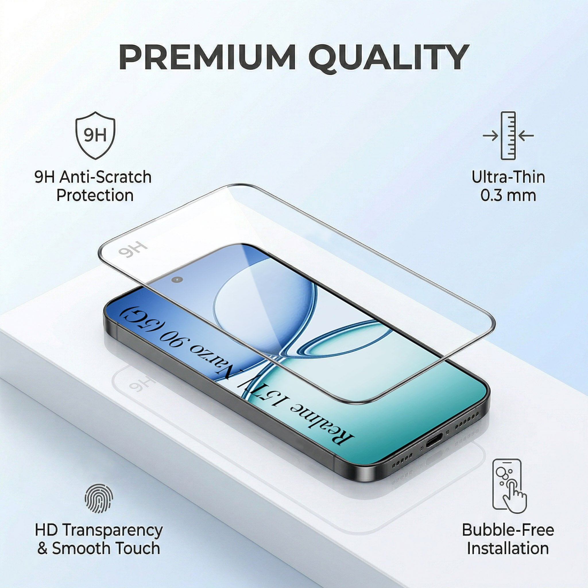 For Realme 15T | Realme Narzo 90 Combo with Back Cover and 9H Tempered Glass (Lifetime Anti-Yellow | Sleek Hard Crystal | Oleophobic Coating Screen Glass)